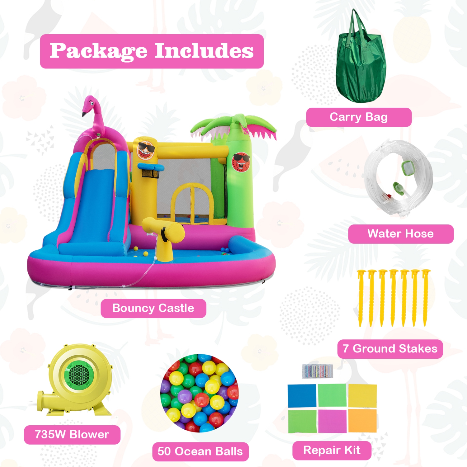 Topbuy 6-In-1 Dry Wet Combo Water Slide Inflatable Bouncy House with Splashing Pool Water Gun & Climbing Wall Blowup Jumping Castle