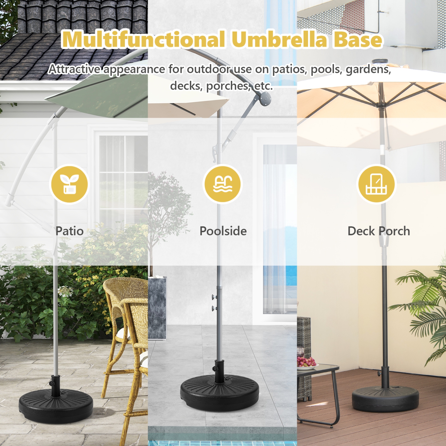 Socle de parasol à remplir pour l'eau et le sable de Topbuy base ronde de 20 po pour socle de parasol porte-parapluie