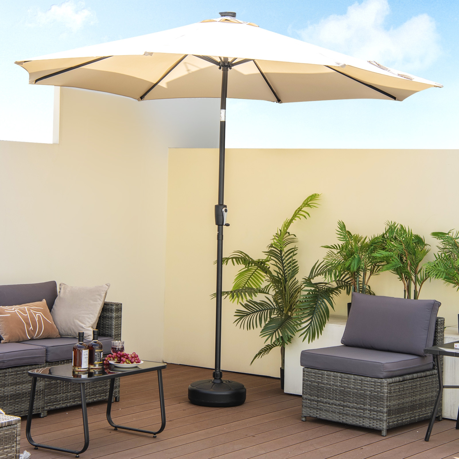 Base de parasol ronde remplissable de Topbuy socle de parasol rempli d'eau et de sable convenant aux poteaux de parasol de 1,5 po