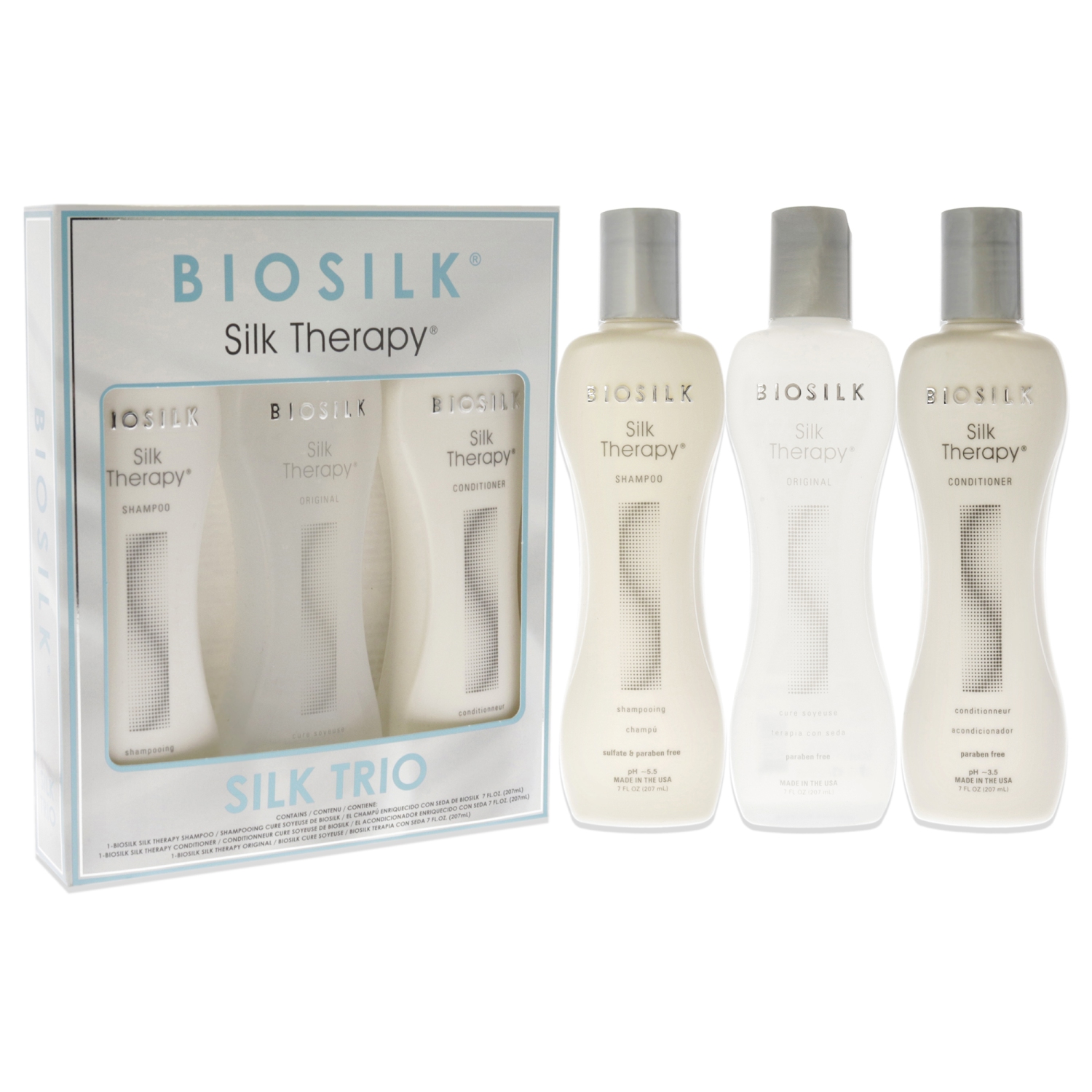 Silk Therapy Trio by Biosilk for Unisex - 3 Pc 7oz Silk Therapy Shampoo, 7oz Silk Therapy Conditioner, 7oz and Silk Therapy Original