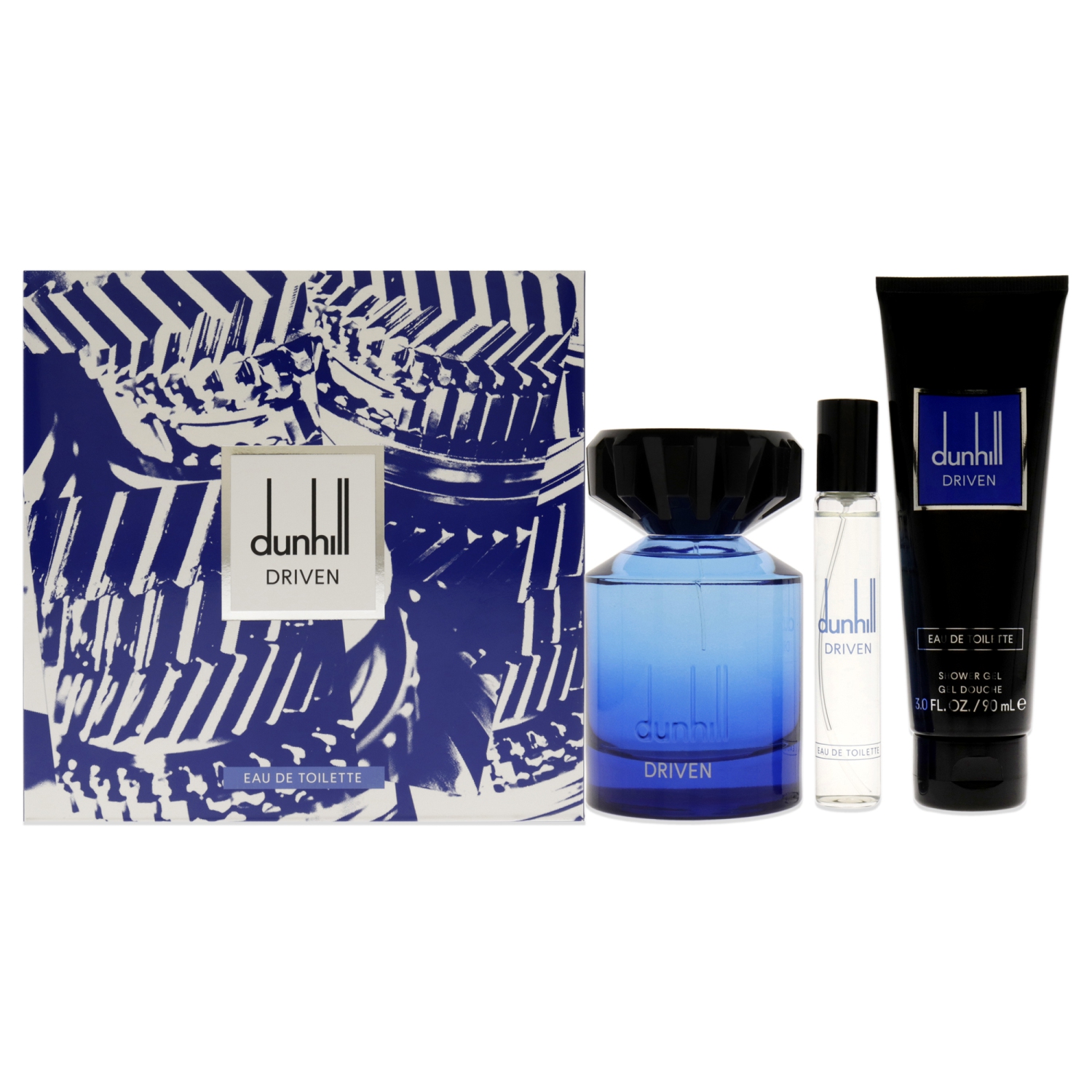 Driven Blue by Alfred Dunhill for Men - 3 Pc Gift Set 3.4oz EDT Spray, 3oz Shower Gel, 0.15ml Travel Spray