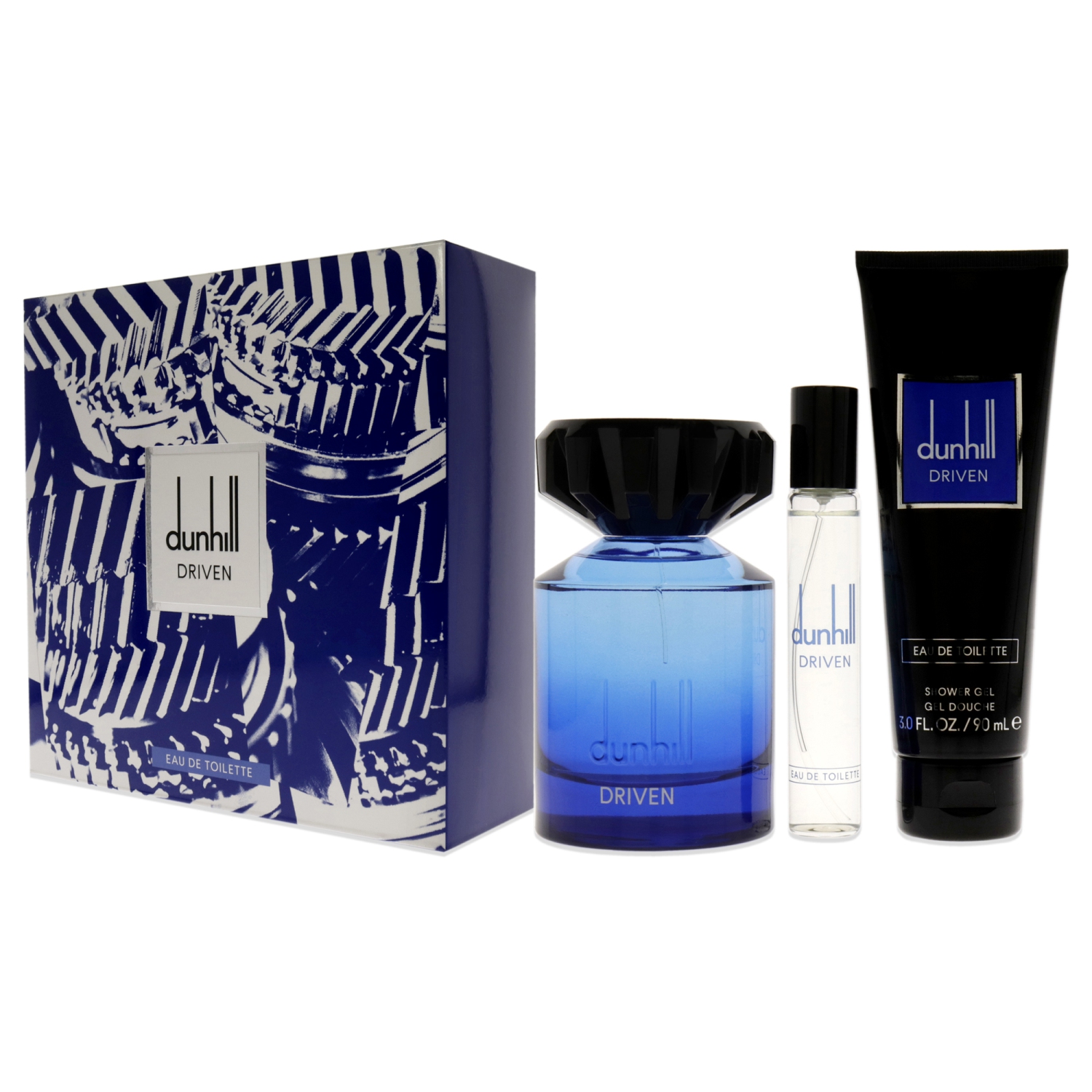Driven Blue by Alfred Dunhill for Men - 3 Pc Gift Set 3.4oz EDT Spray, 3oz Shower Gel, 0.15ml Travel Spray