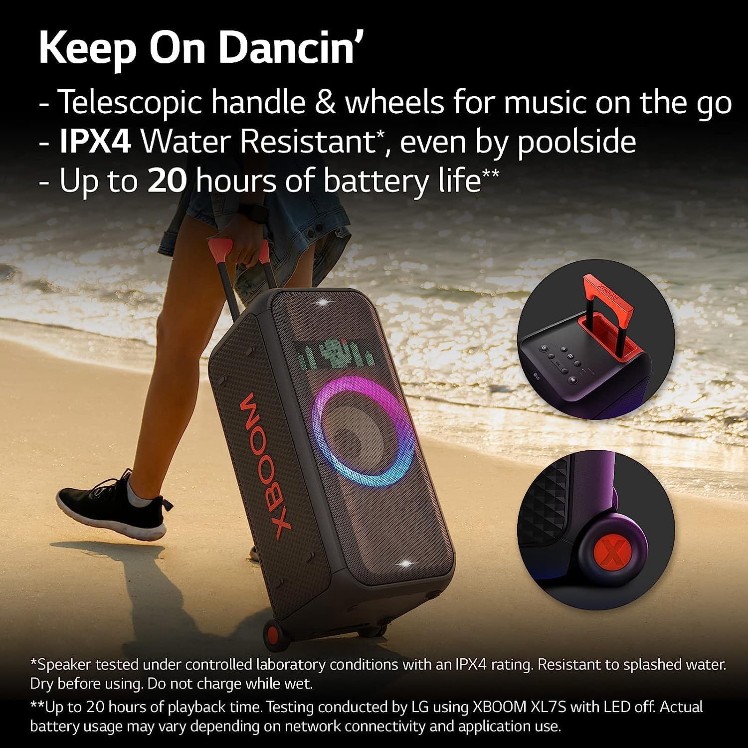 LG XBOOM XL7 Portable Tower Speaker with 250W of Power and Pixel LED Lighting with up to 20 Hrs of Battery Life,Black - Open Box - 10/10 Condition