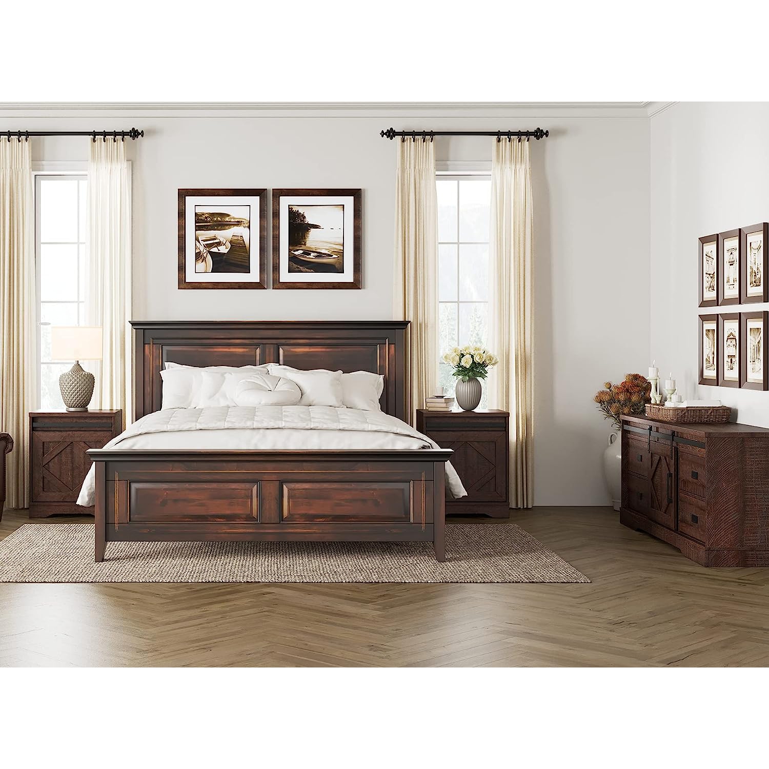 WAMPAT End Table Set of 2 Pedestal Side Table with Drawer and Storage Cabinet Wooden Bedside Table Nightstands for Living Room Bedroom,Rustic Brown