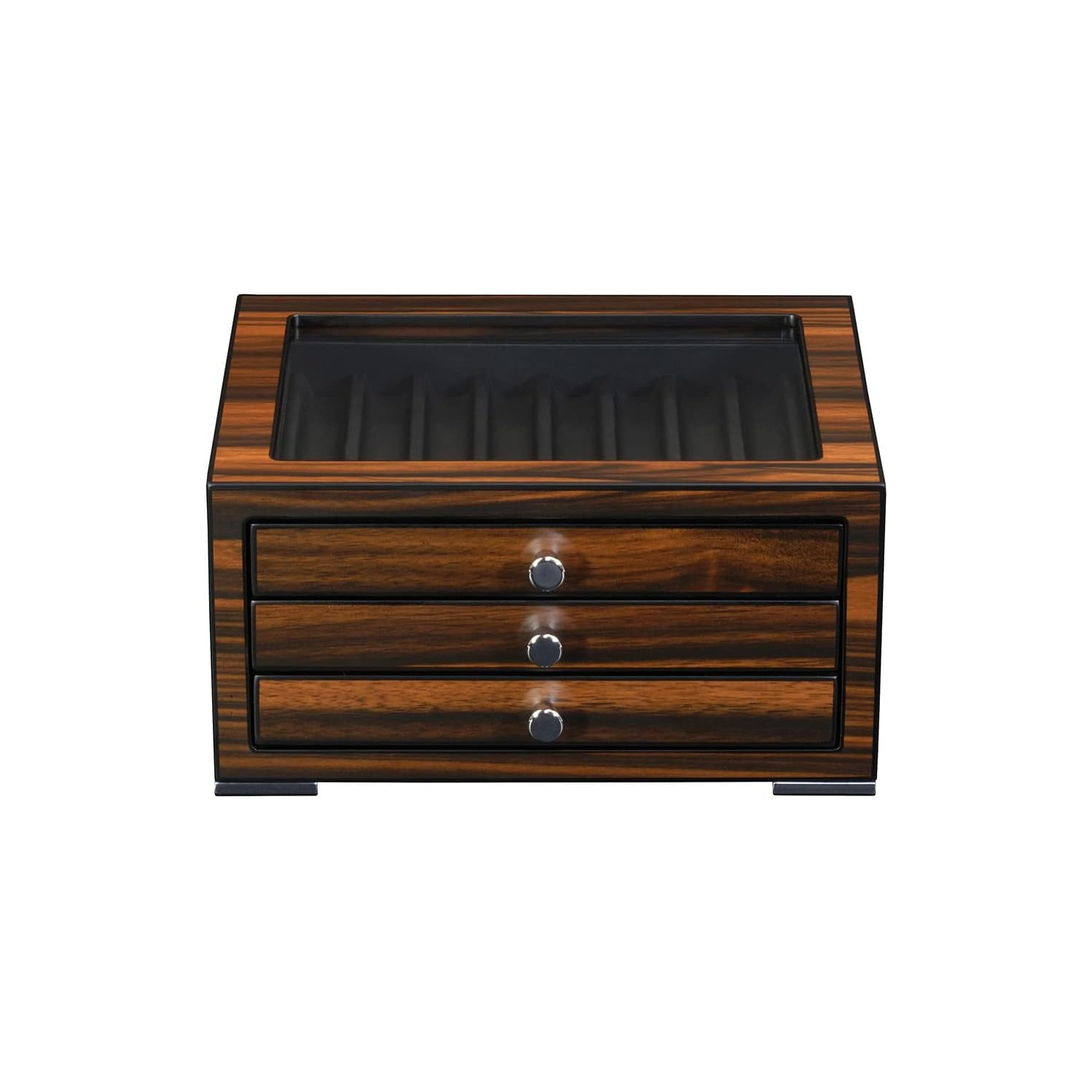 Arolly 3-Drawers with 24 Slots Pencil Fountain Pen Ebony Wood Display Case Holder Storage Organizer with Glass Top Lid