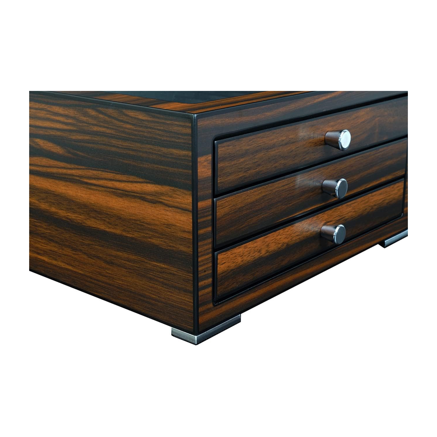 Arolly 3-Drawers with 24 Slots Pencil Fountain Pen Ebony Wood Display Case Holder Storage Organizer with Glass Top Lid