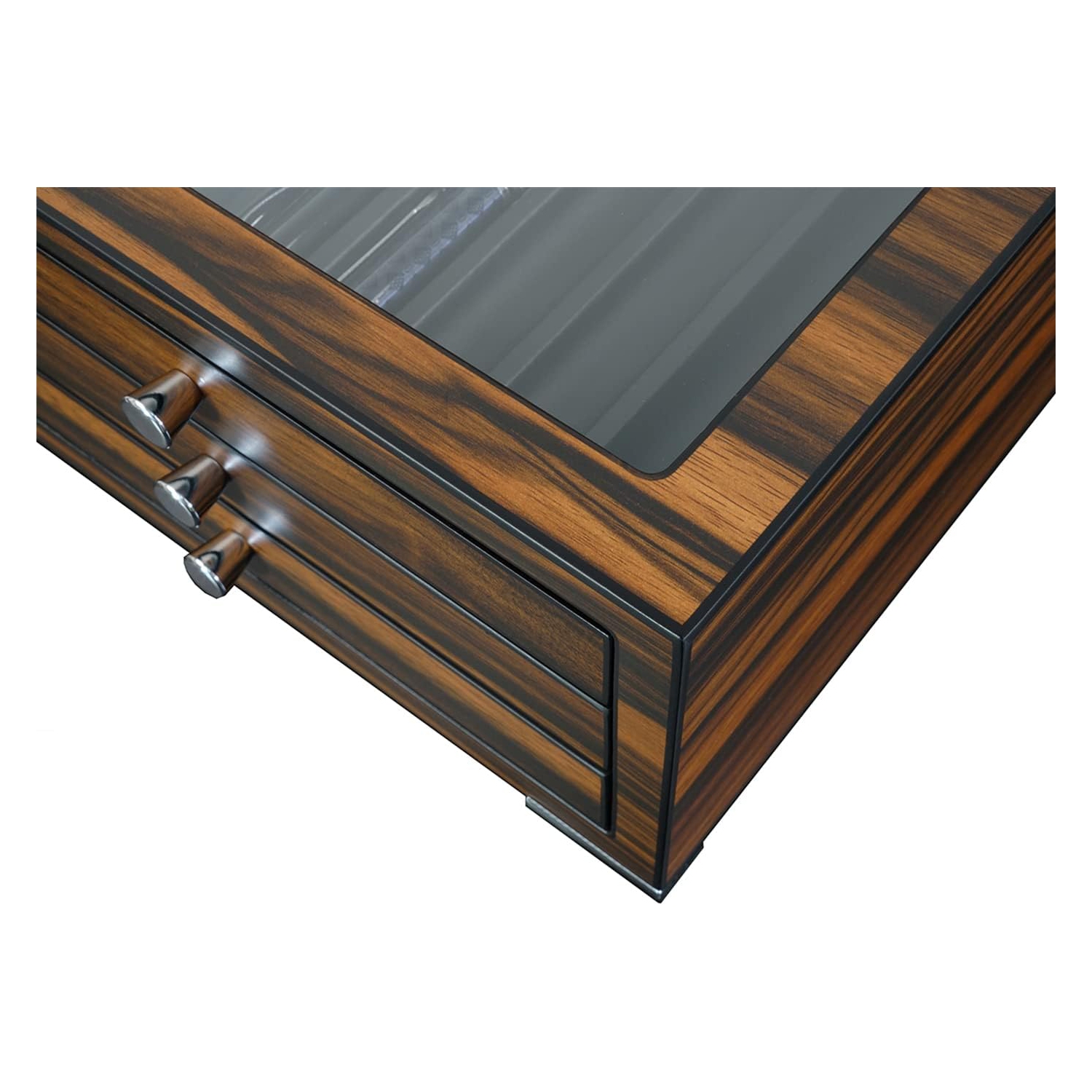 Arolly 3-Drawers with 24 Slots Pencil Fountain Pen Ebony Wood Display Case Holder Storage Organizer with Glass Top Lid