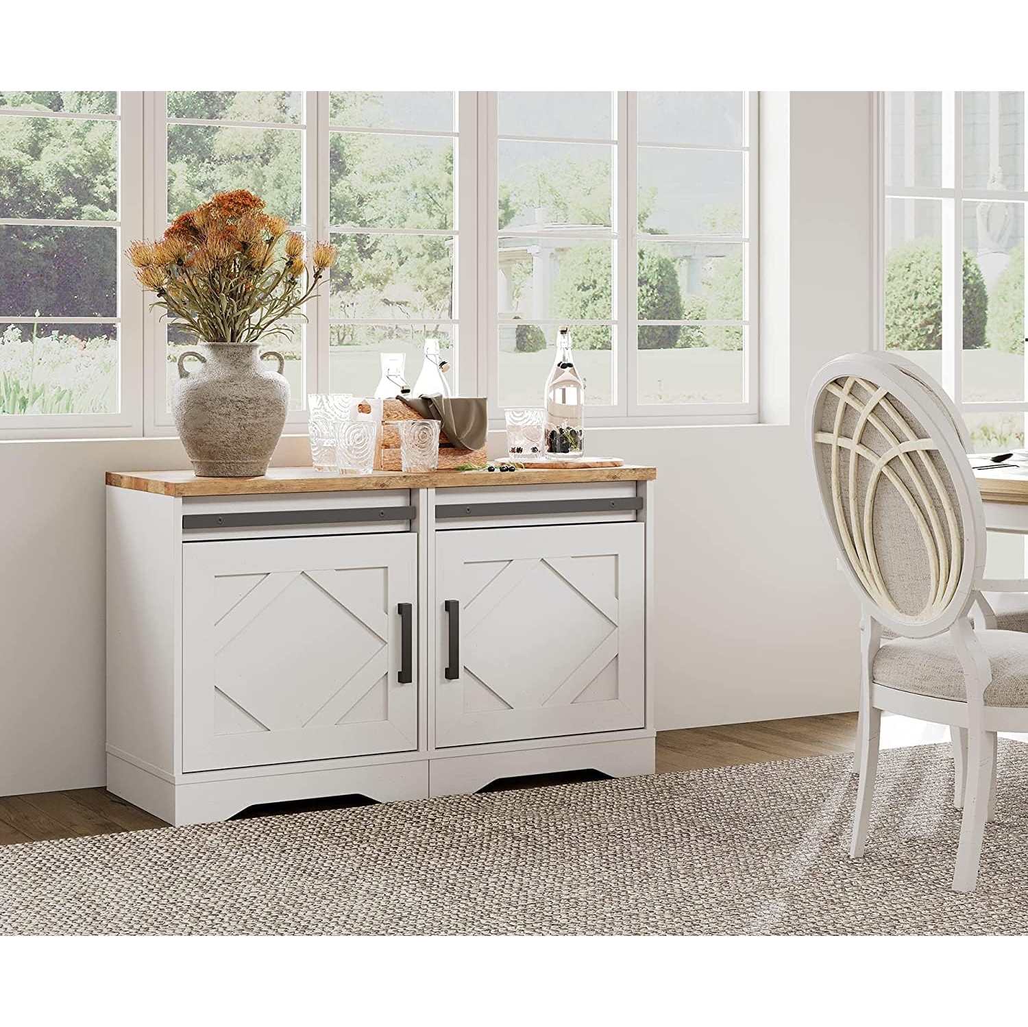 WAMPAT End Table Set of 2 Pedestal Side Table with Drawer and Cabinet Wood Bedside Table Nightstands for Living Room Bedroom,Cream White