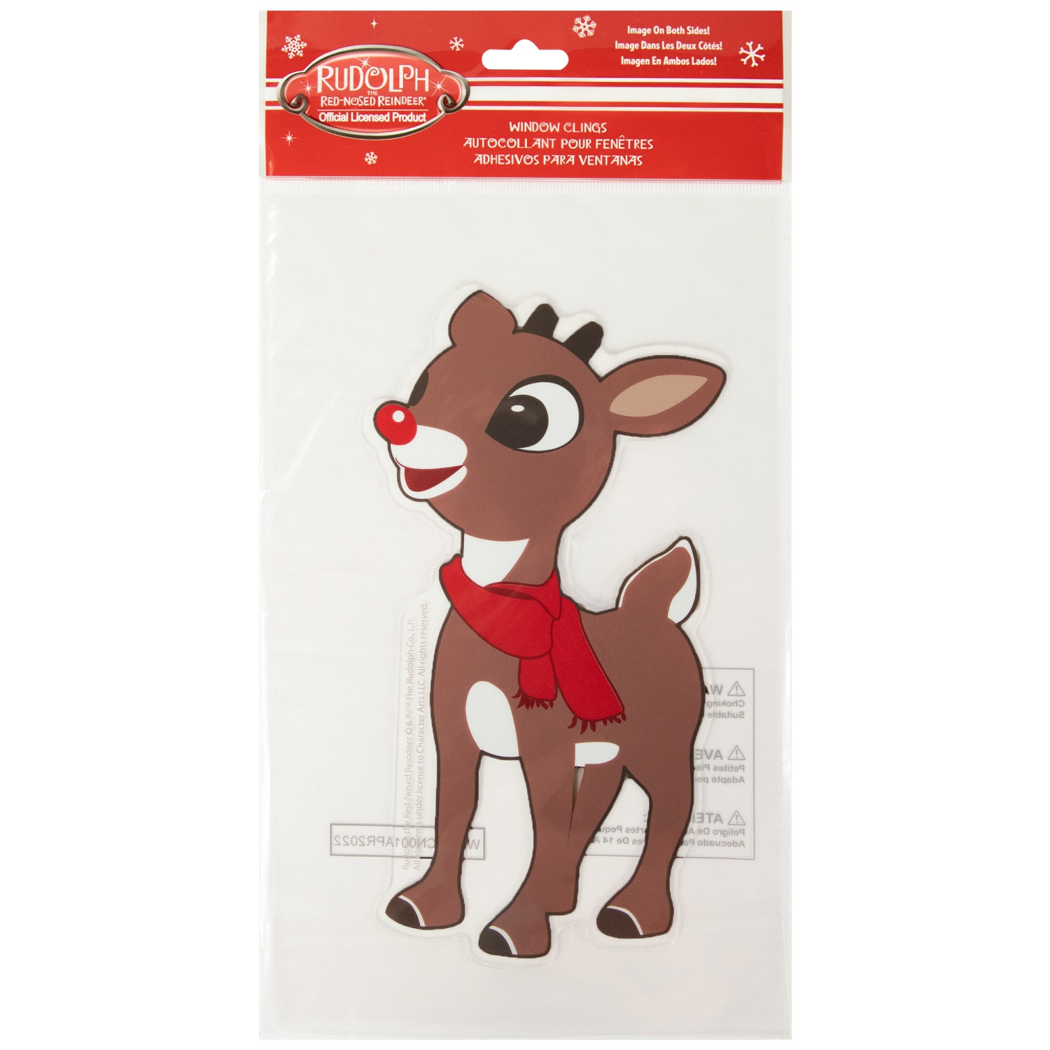 8" Rudolph in Red Scarf Double Sided Gel Window Cling Decoration