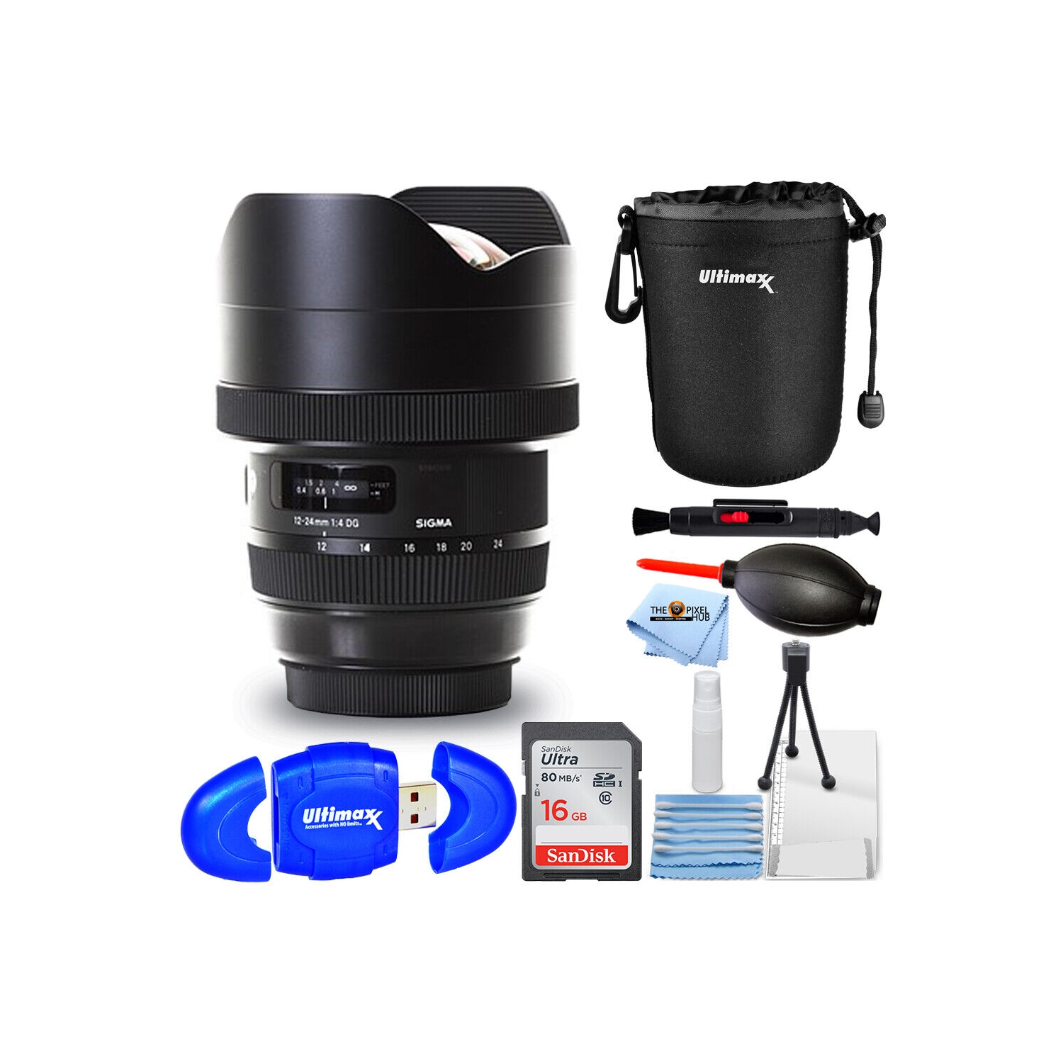 Sigma 12-24mm f/4 DG HSM Art Lens for Nikon F + 32GB + Lens Pouch Bundle