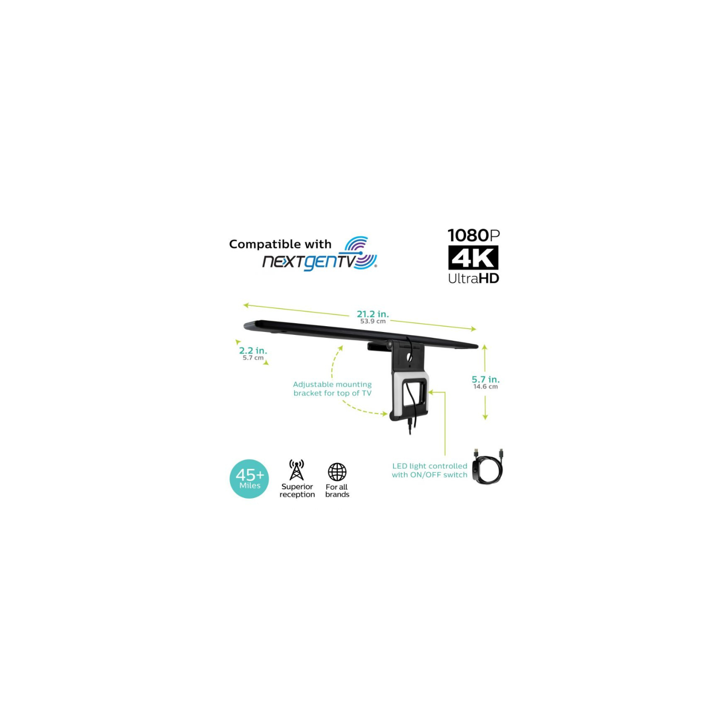 Philips SDV6021B/27 HDTV Antenna TruBias HD With Backlight 45+Miles