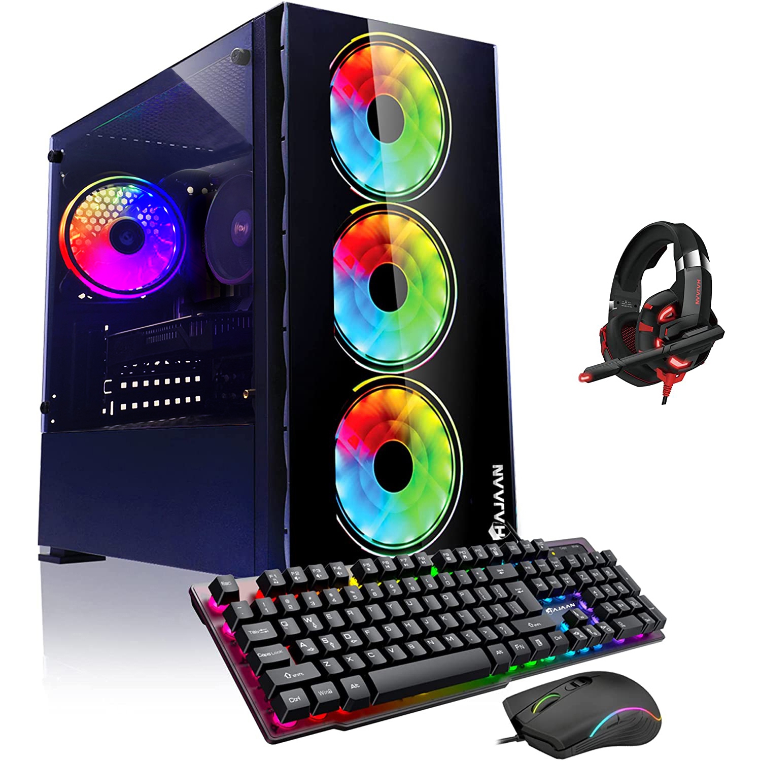 Refurbished (Excellent) Gaming PC Desktop Tower Intel Quad Core i7 up to 4.0GHz 16GB RAM 512GB SSD AMD RX550 4GB HDMI Graphics RGB Keyboard Mouse & Headset Wifi Windows 10 Pro