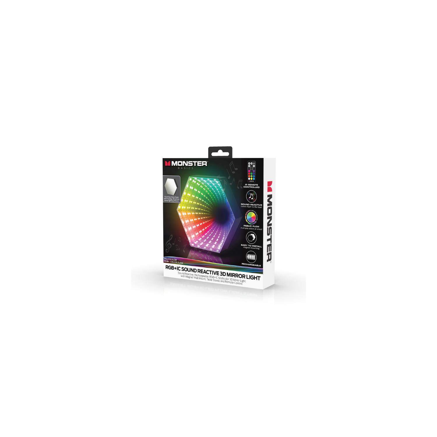 LAMPE MIROIR MULTICOLORE 3D RECHARGEABLE MLB7-1058-RGB DE MONSTER, RÉACTIVE AU SON