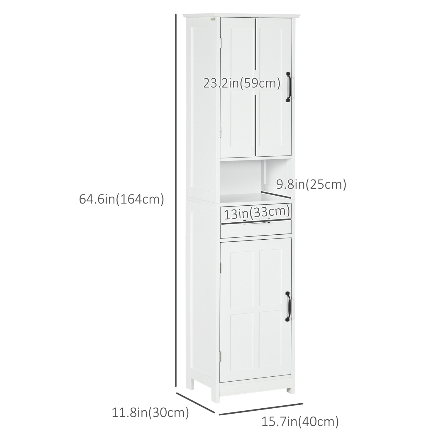 kleankin Bathroom Storage Cabinet, Narrow Bathroom Cabinet with Open Shelf, Drawer, Recessed Doors and Adjustable Shelves, White