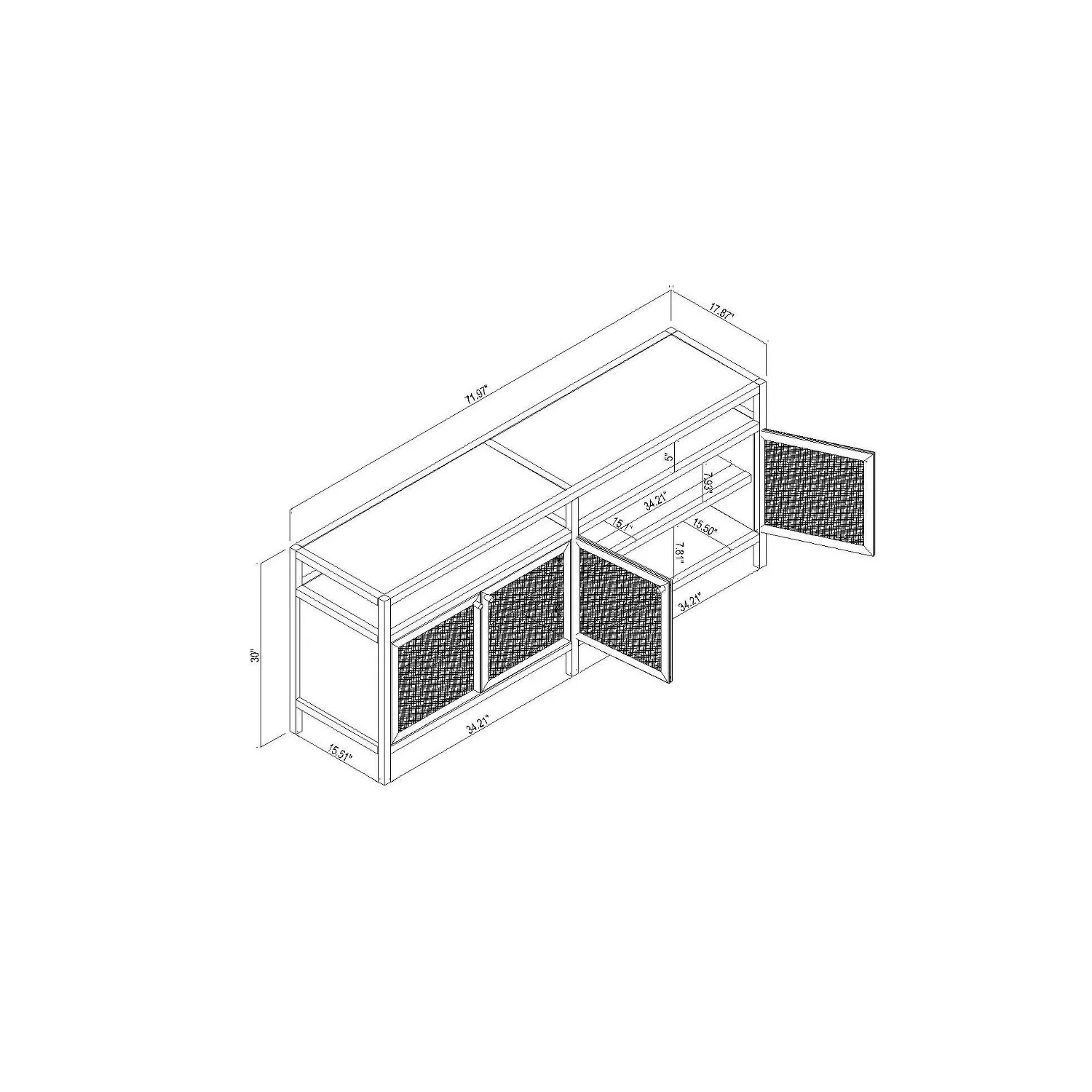 Meuble à porte en caned de Springville pour téléviseur de 72 po et moins - Blanc