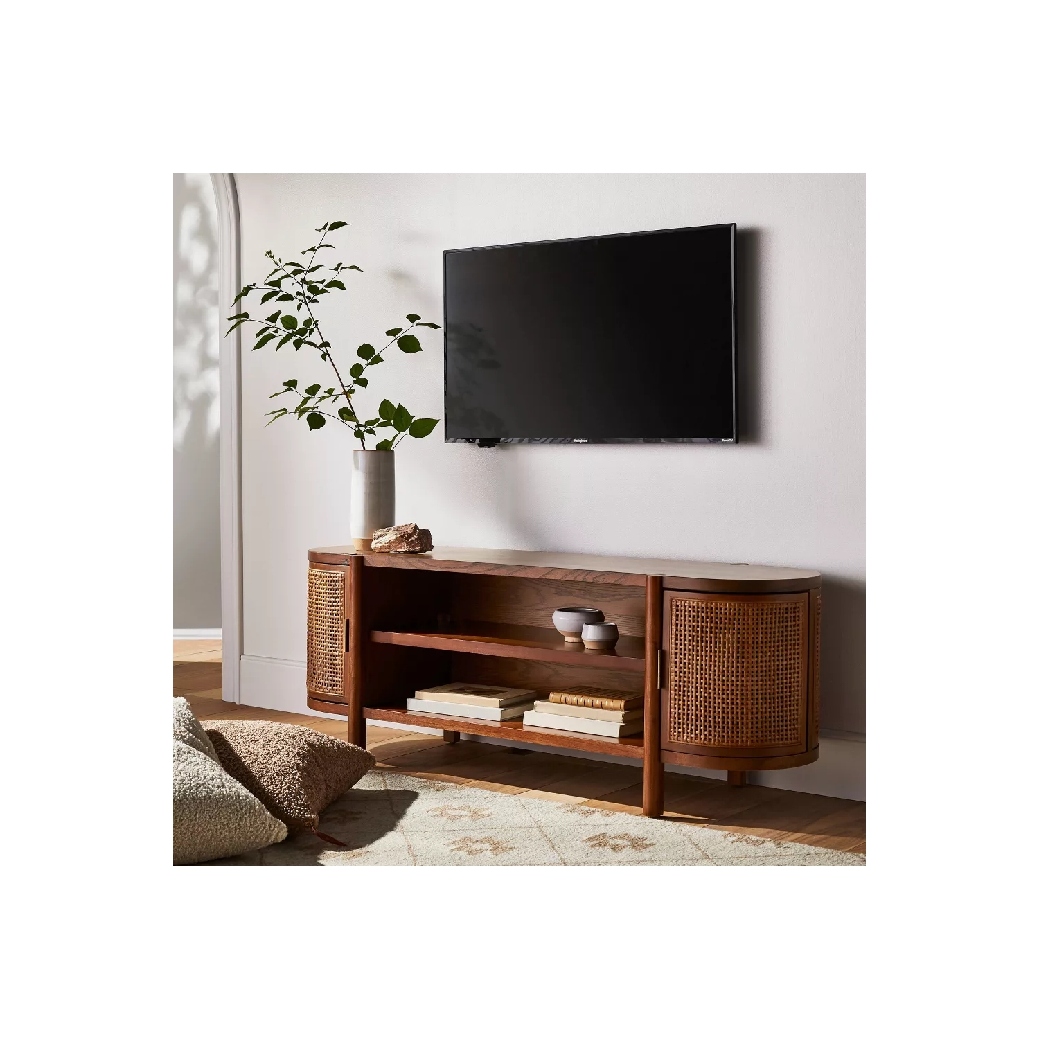 Portola Hills Caned Door Tv Stand For Tvs Up To 60" Walnut