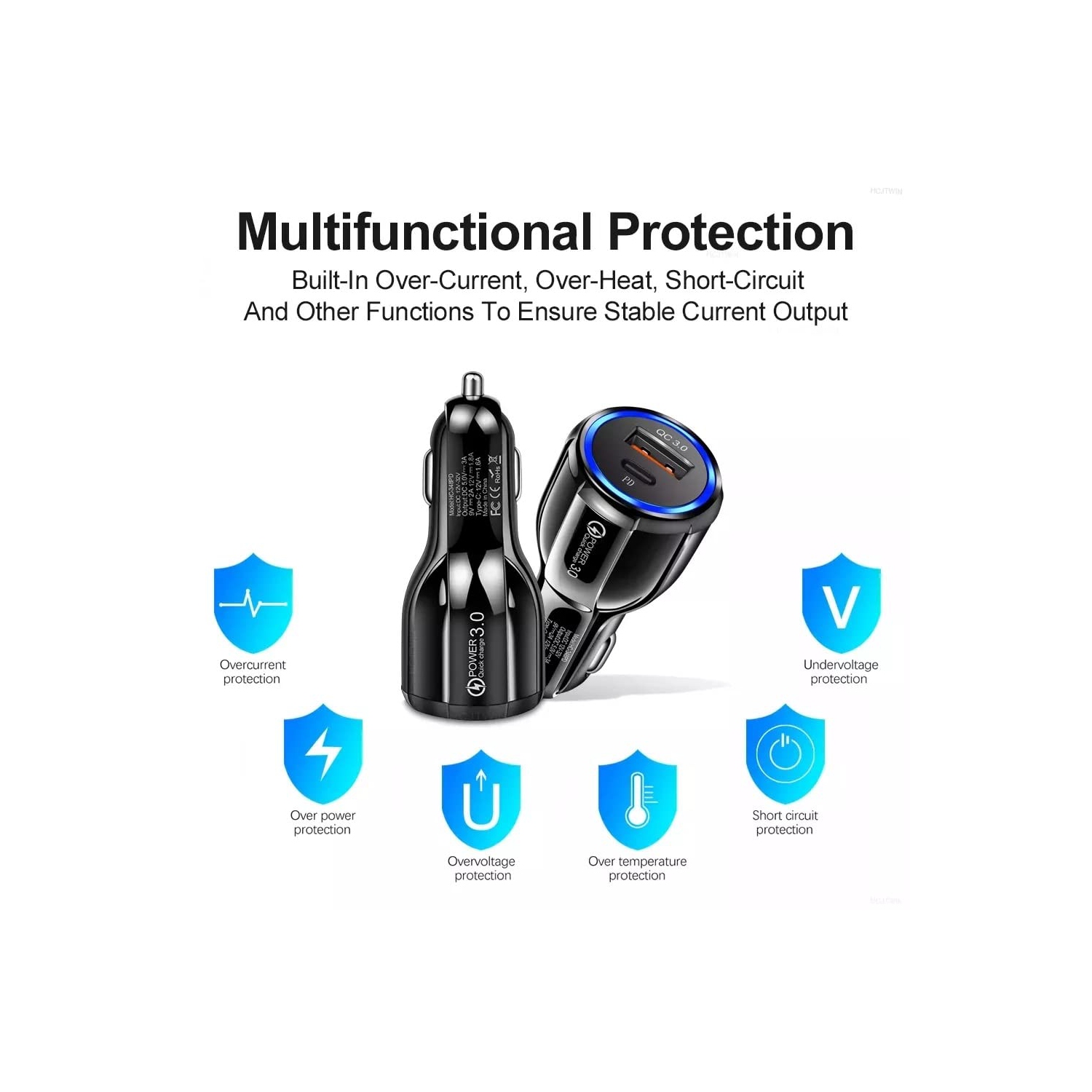 Chargeur USB-C pour l'auto de 2 W de TEDLIN à chargement rapide PD et QC à chargement rapide pour l'auto pour téléphones mobiles, tablettes et