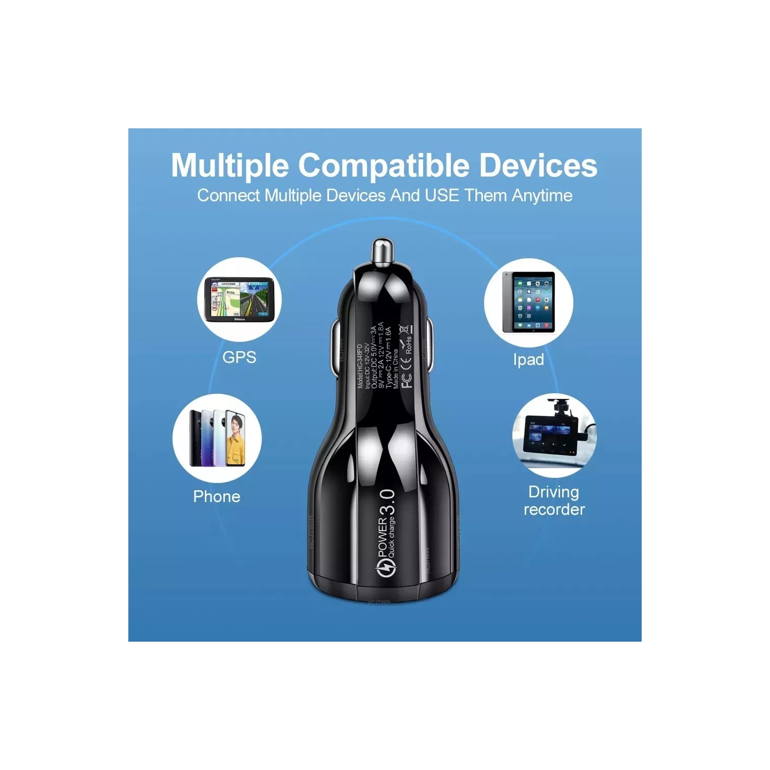 Chargeur USB-C pour l'auto de 2 W de TEDLIN à chargement rapide PD et QC à chargement rapide pour l'auto pour téléphones mobiles, tablettes et