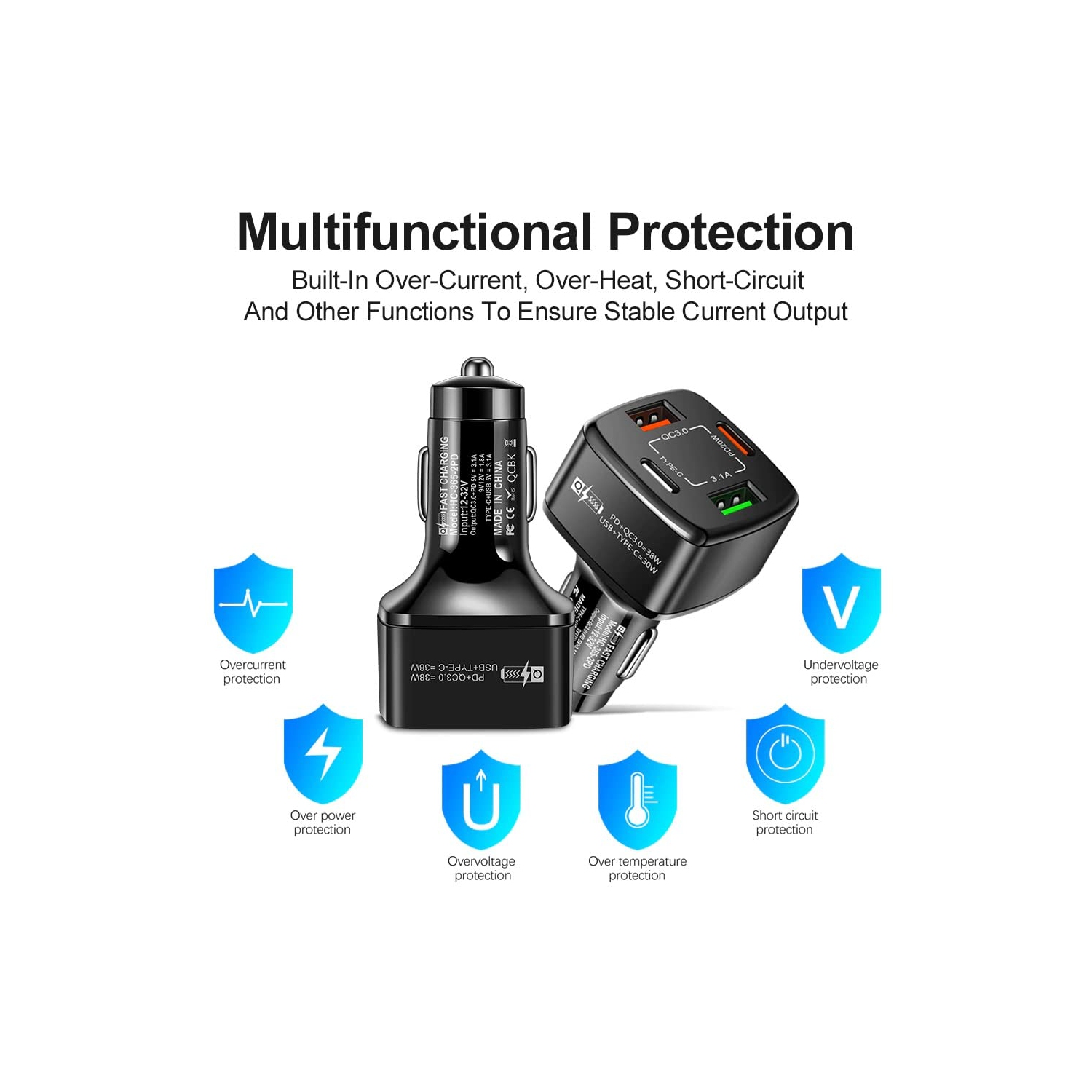 2 PACK of TEDLIN USB PD 4 ports Car Charger Type C Fast Charging Mobile Phone Charger for Car USB C Quick Charge 3.0 Tablet Car Lighter Chargers QC