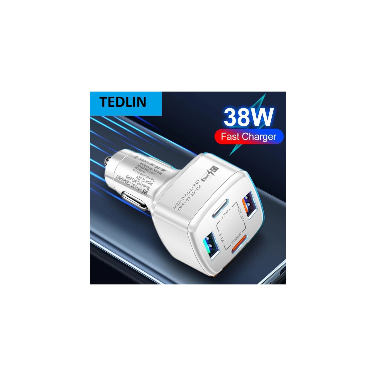 2 chargeurs USB PD 4 ports de TEDLIN chargeur pour l'auto de type C recharge rapide pour téléphone mobile pour voiture USB C recharge rapide 3,0