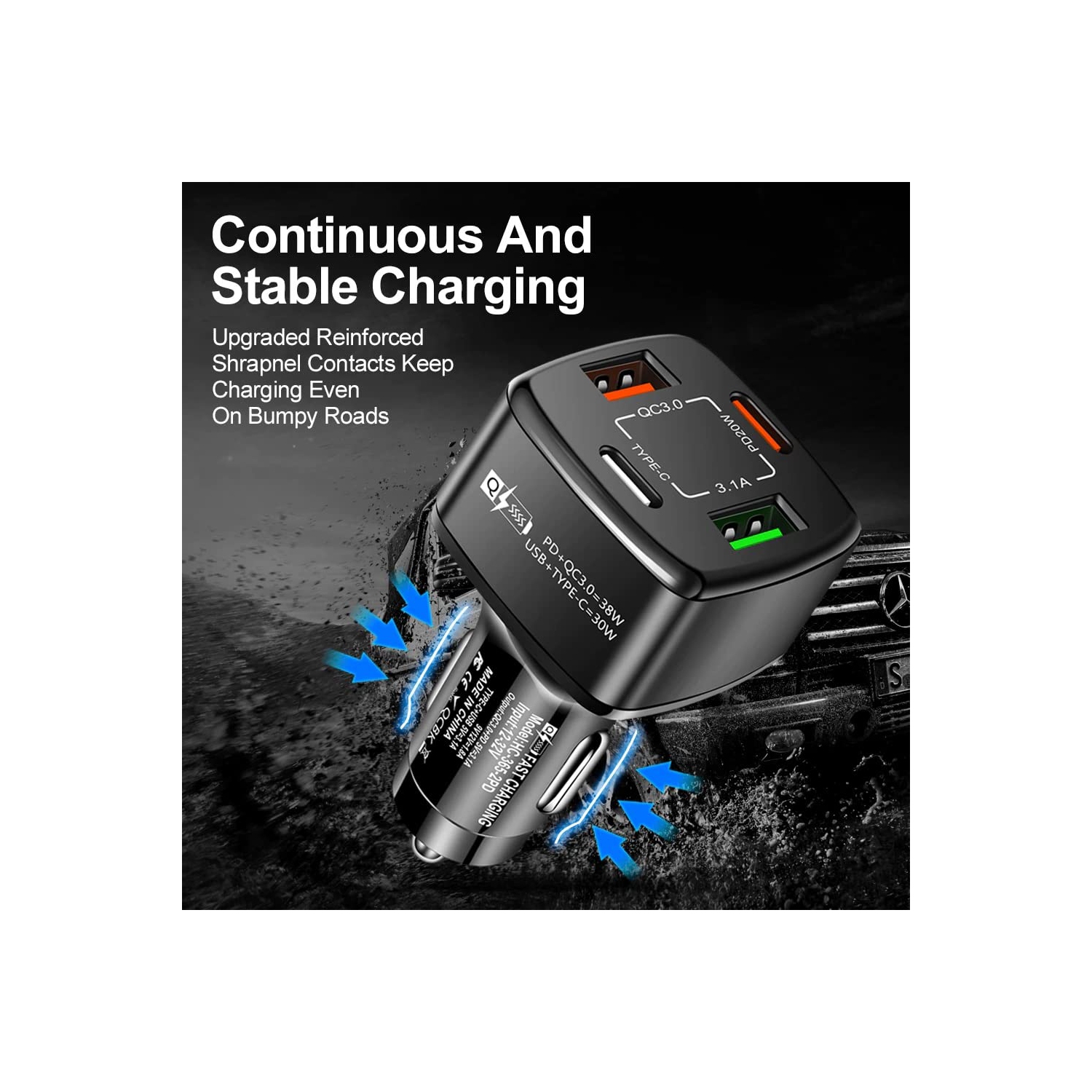 2 chargeurs USB PD 4 ports de TEDLIN chargeur pour l'auto de type C recharge rapide pour téléphone mobile pour voiture USB C recharge rapide 3,0