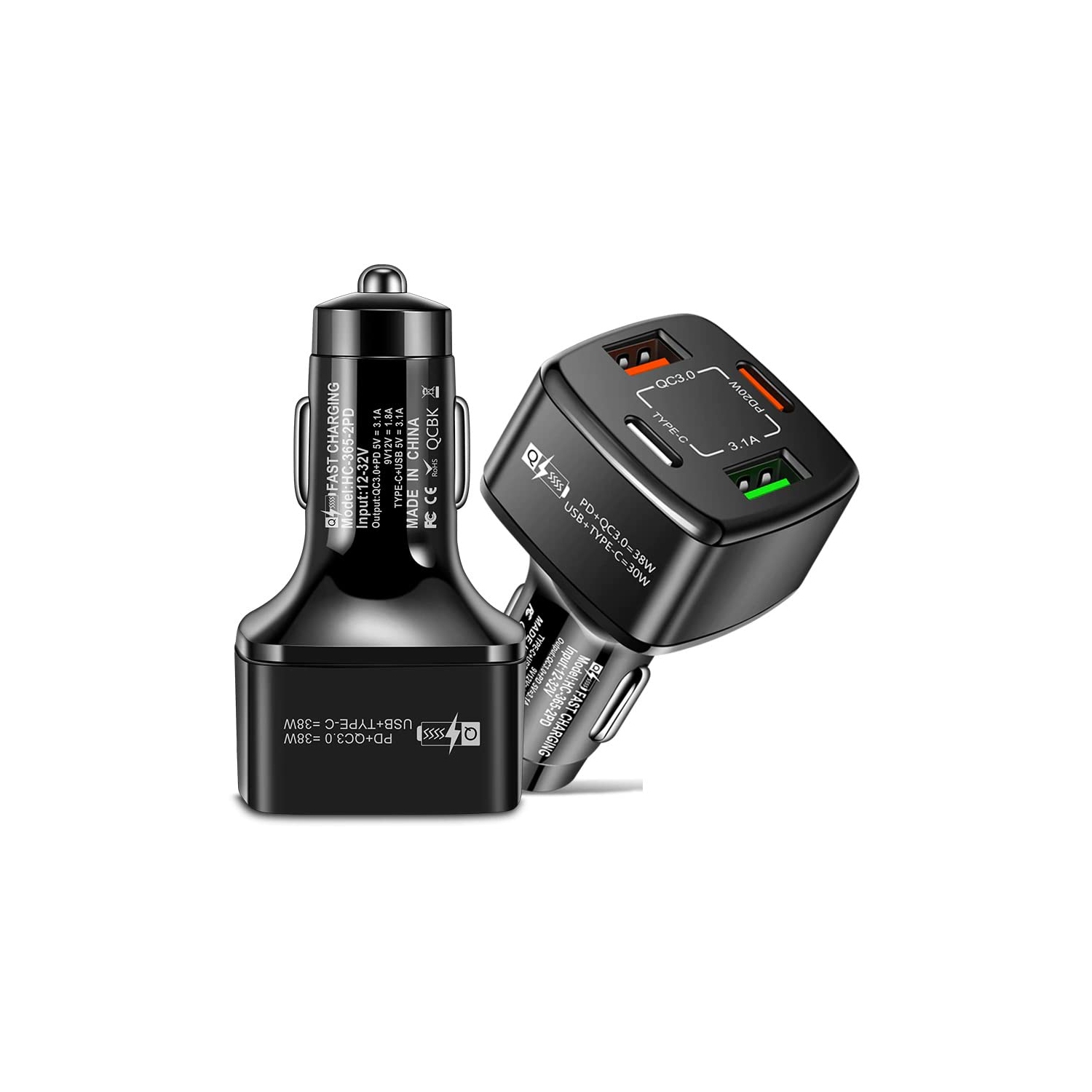 2 chargeurs USB PD 4 ports de TEDLIN chargeur pour l'auto de type C recharge rapide pour téléphone mobile pour voiture USB C recharge rapide 3,0