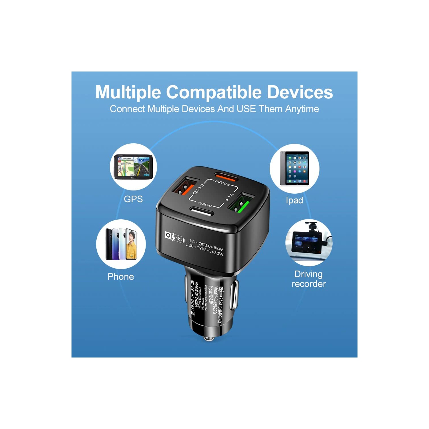 2 chargeurs USB PD 4 ports de TEDLIN chargeur pour l'auto de type C recharge rapide pour téléphone mobile pour voiture USB C recharge rapide 3,0