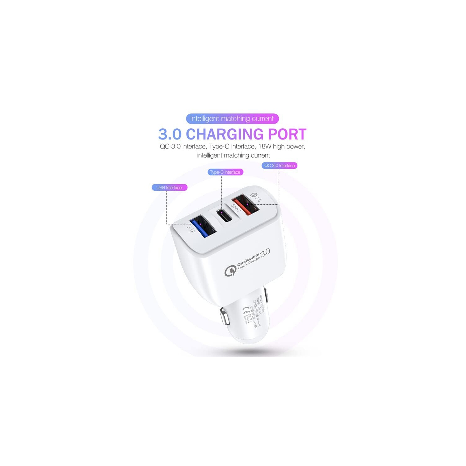 2 chargeur pour l'auto à 3 ports USB QC3,0 chargeur pour l'auto à chargement rapide 5&nbsp;V 3,1A chargeur pour l'auto à deux ports USB de type C