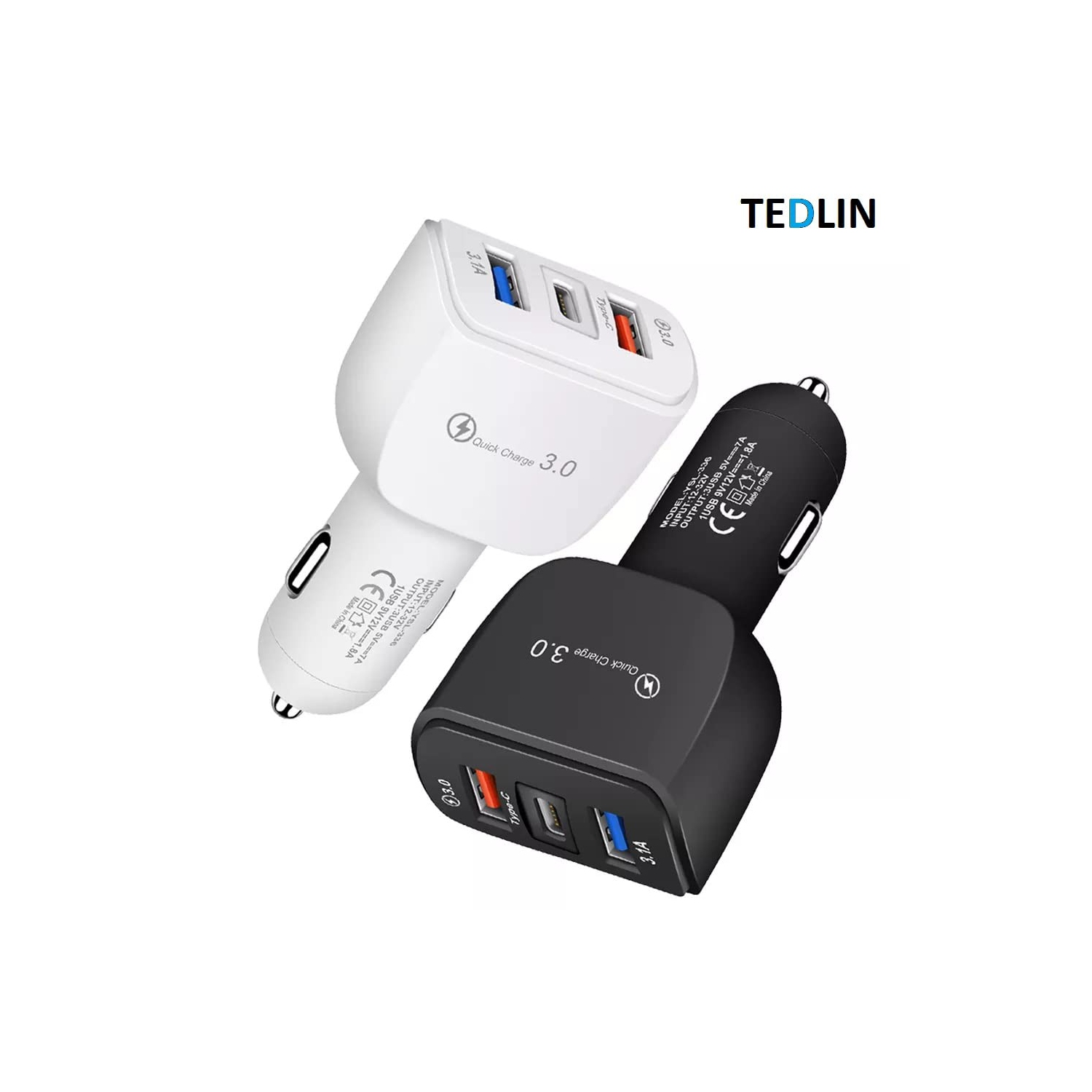 2 chargeur pour l'auto à 3 ports USB QC3,0 chargeur pour l'auto à chargement rapide 5&nbsp;V 3,1A chargeur pour l'auto à deux ports USB de type C