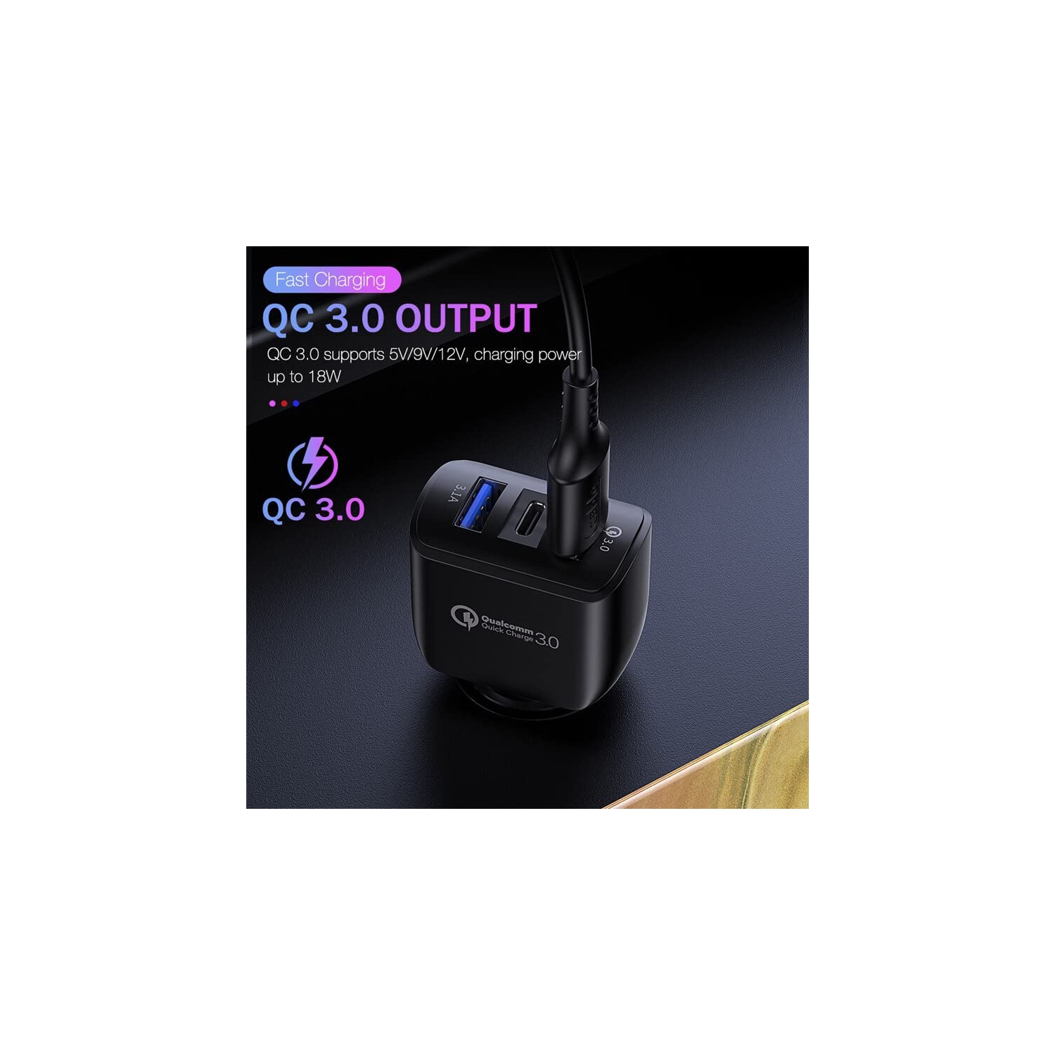 2 chargeur pour l'auto à 3 ports USB QC3,0 chargeur pour l'auto à chargement rapide 5 V 3,1A chargeur pour l'auto à deux ports USB de type C