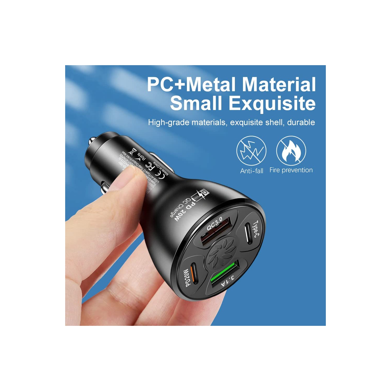 2 Pack of USB Fast Car Charger USB Type C / PD Fast Charger 20W 4 Port Multi-Functional Charger Power Adapter Compatible with iPad iPhone and Android