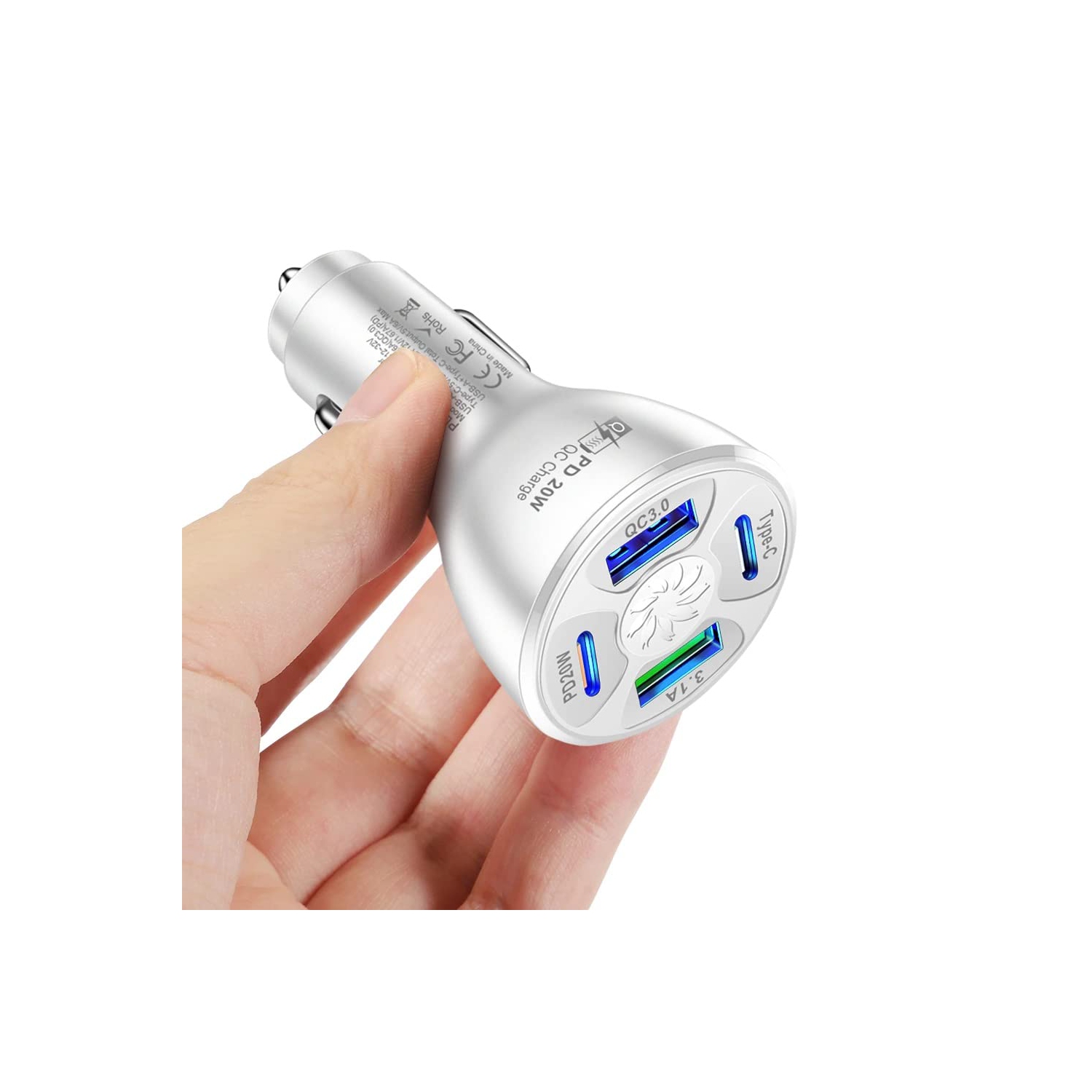 2 Pack of USB Fast Car Charger USB Type C / PD Fast Charger 20W 4 Port Multi-Functional Charger Power Adapter Compatible with iPad iPhone and Android Cell Phone and Tablet