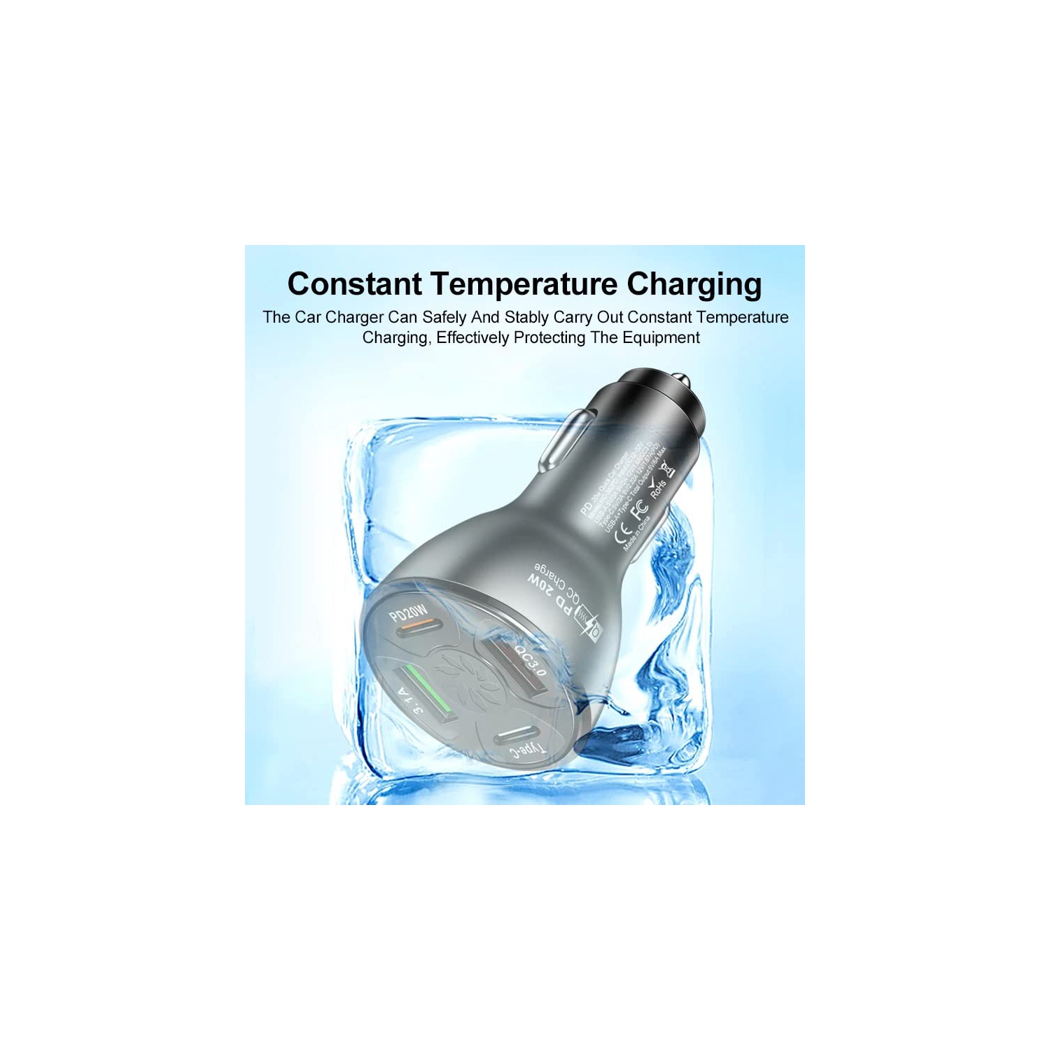 2 Pack of USB Fast Car Charger USB Type C / PD Fast Charger 20W 4 Port Multi-Functional Charger Power Adapter Compatible with iPad iPhone and Android