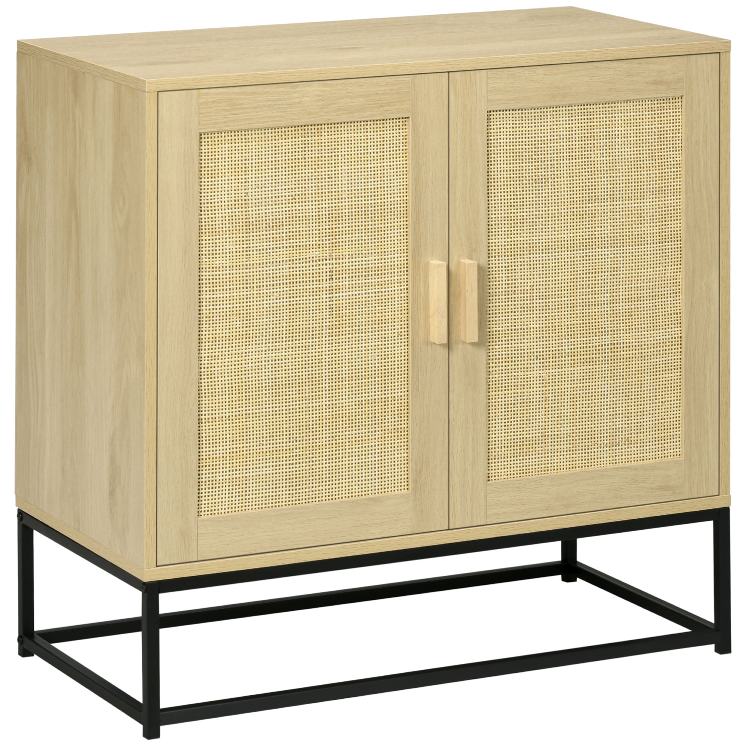 HOMCOM – buffet en bois, armoire de rangement d’appoint avec 2 portes en rotin, tablette réglable et pattes en acier pour le salon, crème pâle