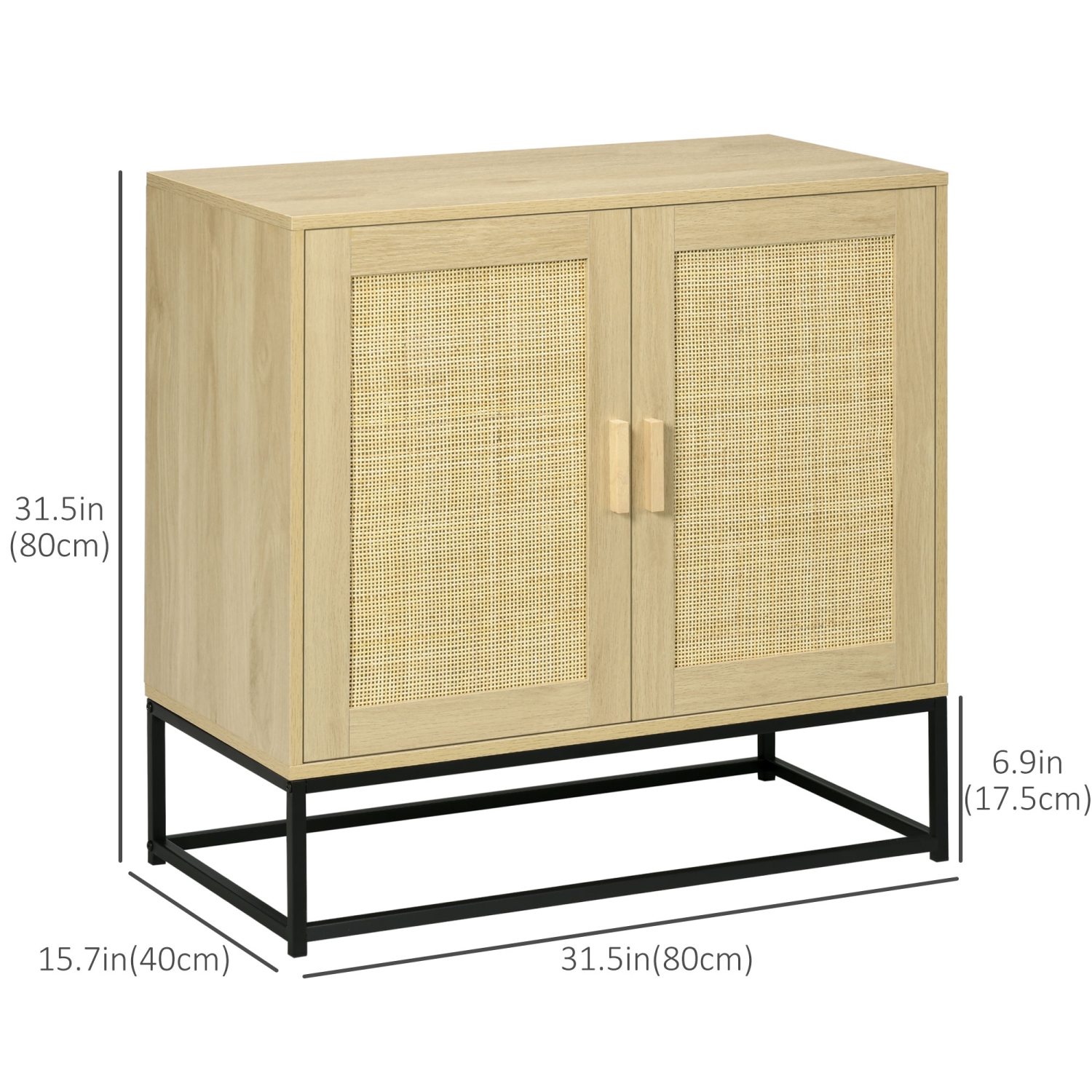 HOMCOM – buffet en bois, armoire de rangement d’appoint avec 2 portes en rotin, tablette réglable et pattes en acier pour le salon, crème pâle