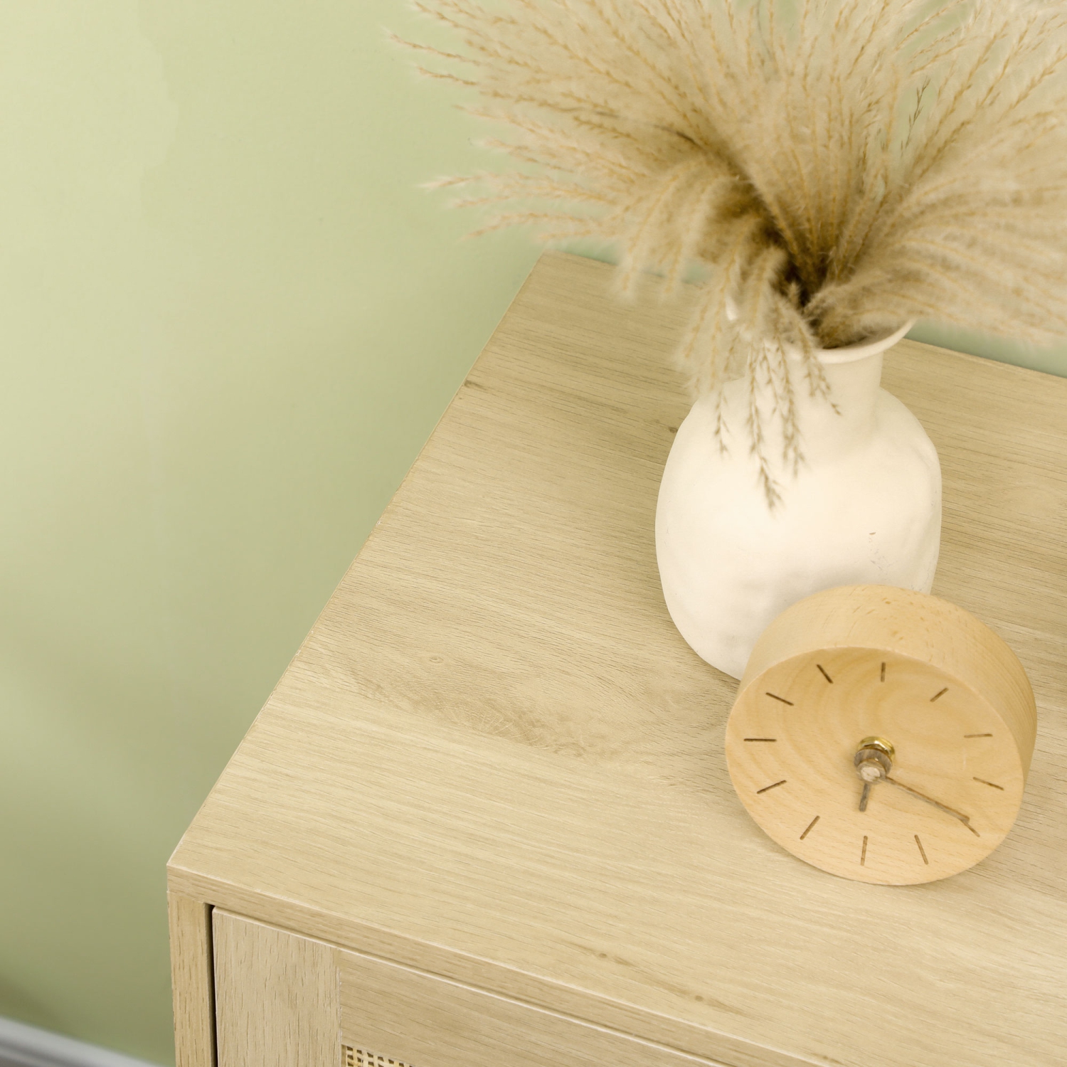 HOMCOM – buffet en bois, armoire de rangement d’appoint avec 2 portes en rotin, tablette réglable et pattes en acier pour le salon, crème pâle