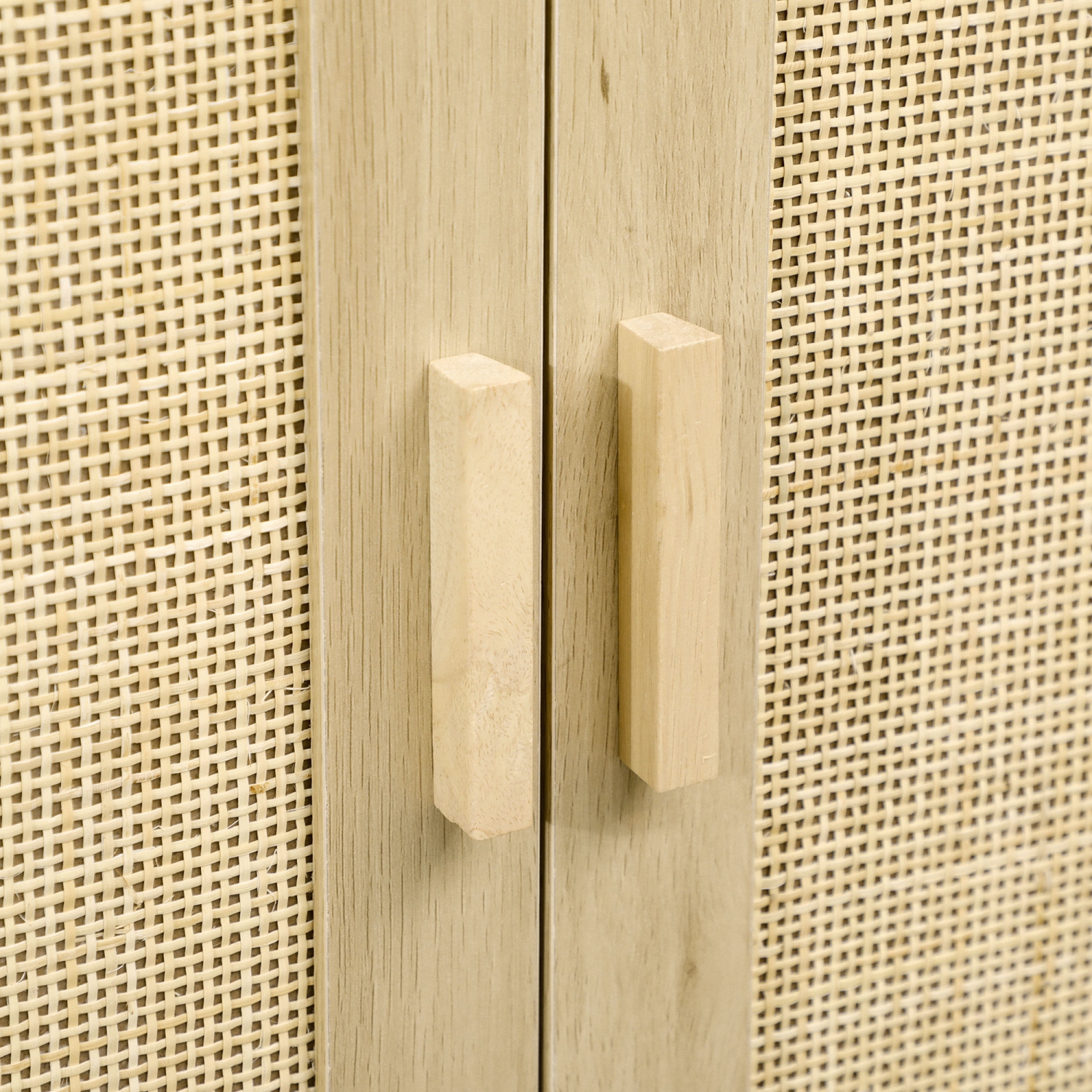 HOMCOM – buffet en bois, armoire de rangement d’appoint avec 2 portes en rotin, tablette réglable et pattes en acier pour le salon, crème pâle