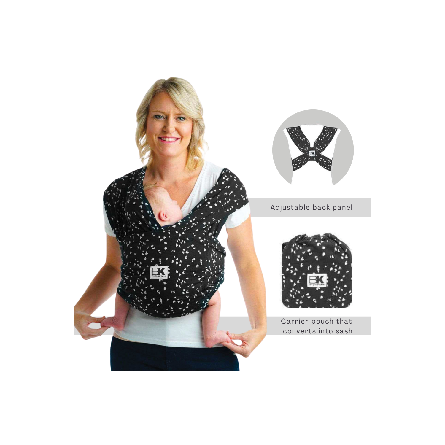 Baby K'tan Pre-Wrapped Ready To Wear Baby Wrap Carrier Sweetheart Black Medium