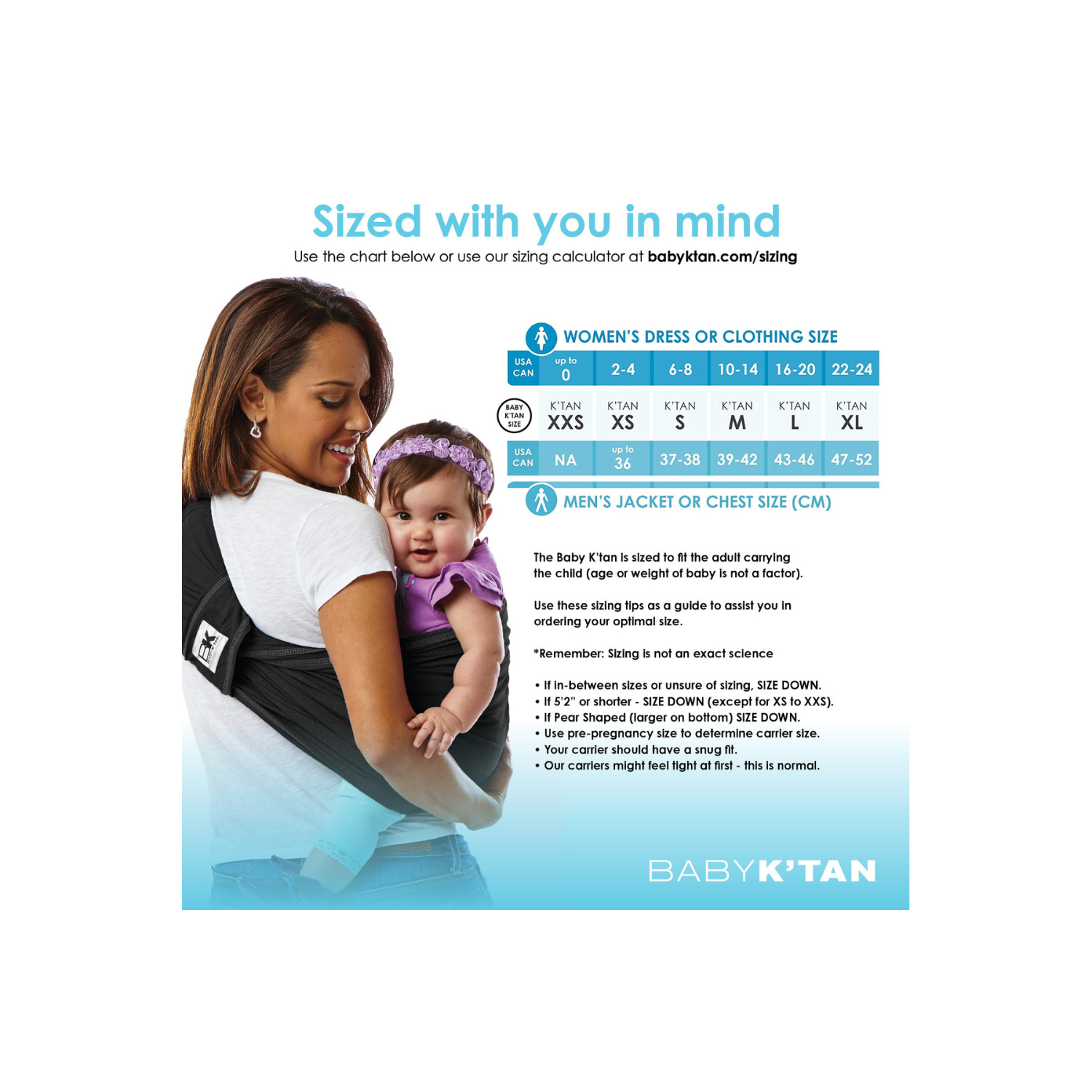 Baby K'tan Pre-Wrapped Ready To Wear Baby Wrap Carrier Black Small