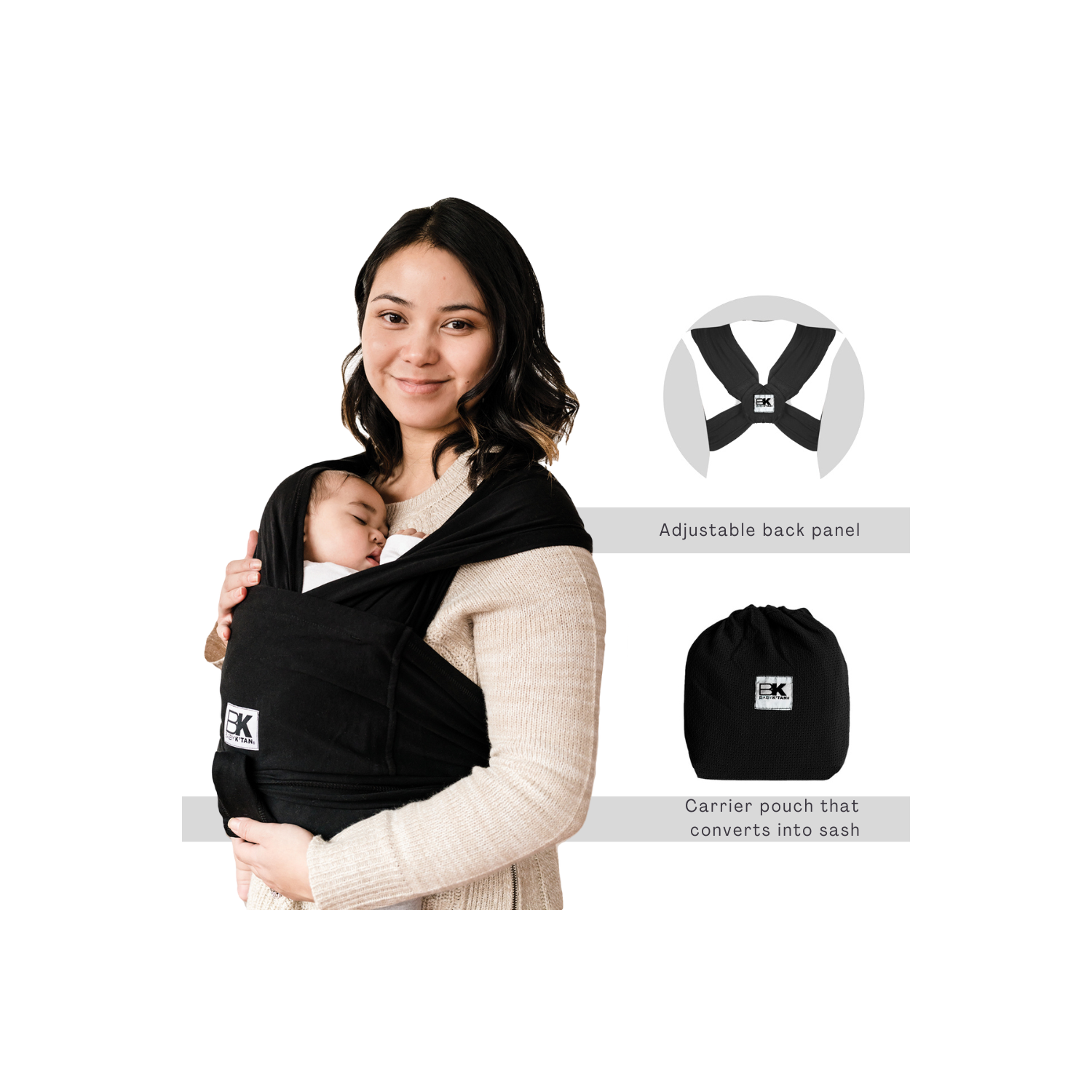Baby K'tan Pre-Wrapped Ready To Wear Baby Wrap Carrier Black XXSmall