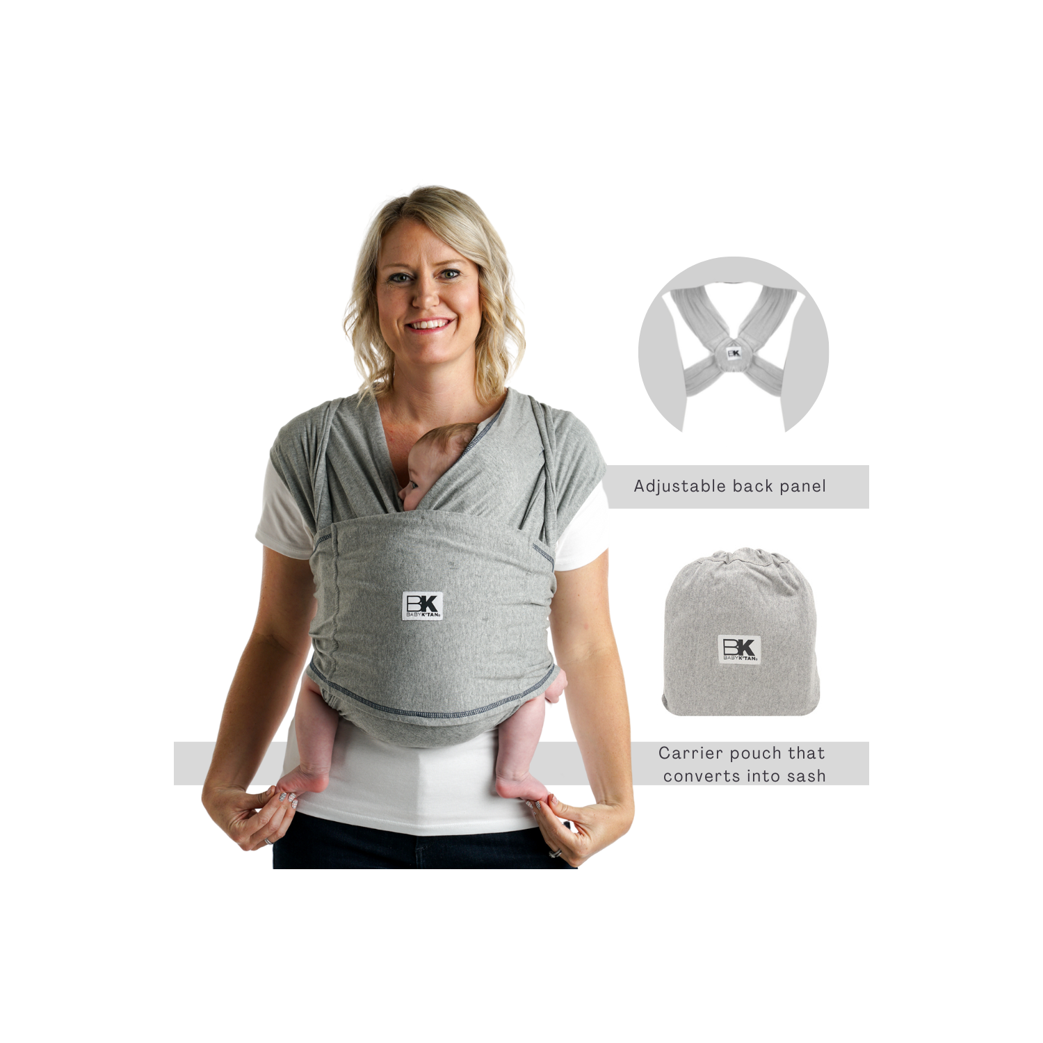 Porte-bébé préemballé prêt à porter Baby K'tan, gris chiné, moyen