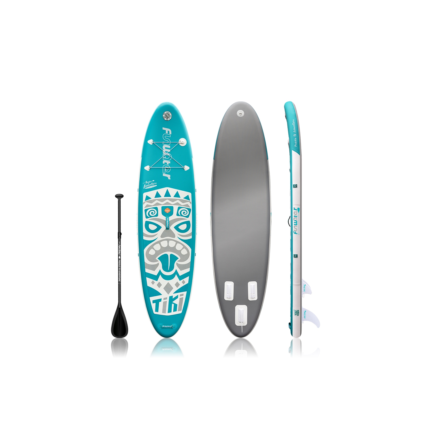FunWater Inflatable Paddle Boards SUP for All Skill Levels Everything Included -NEW TIKI(Deep blue&Green)
