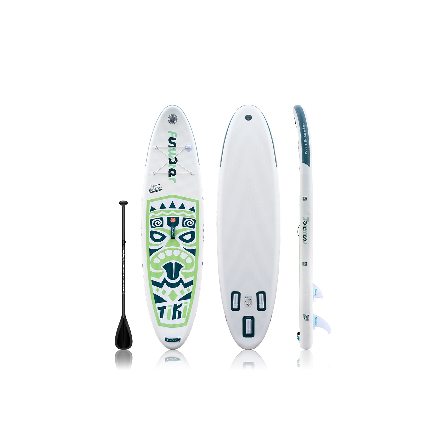 FunWater Inflatable Paddle Boards SUP for All Skill Levels Everything Included -NEW TIKI(Deep blue&Green)