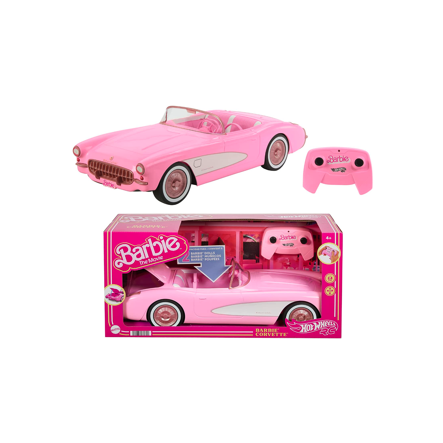 Hot Wheels RC Barbie Corvette, Battery-Operated Remote-Control Toy Car from Barbie The Movie