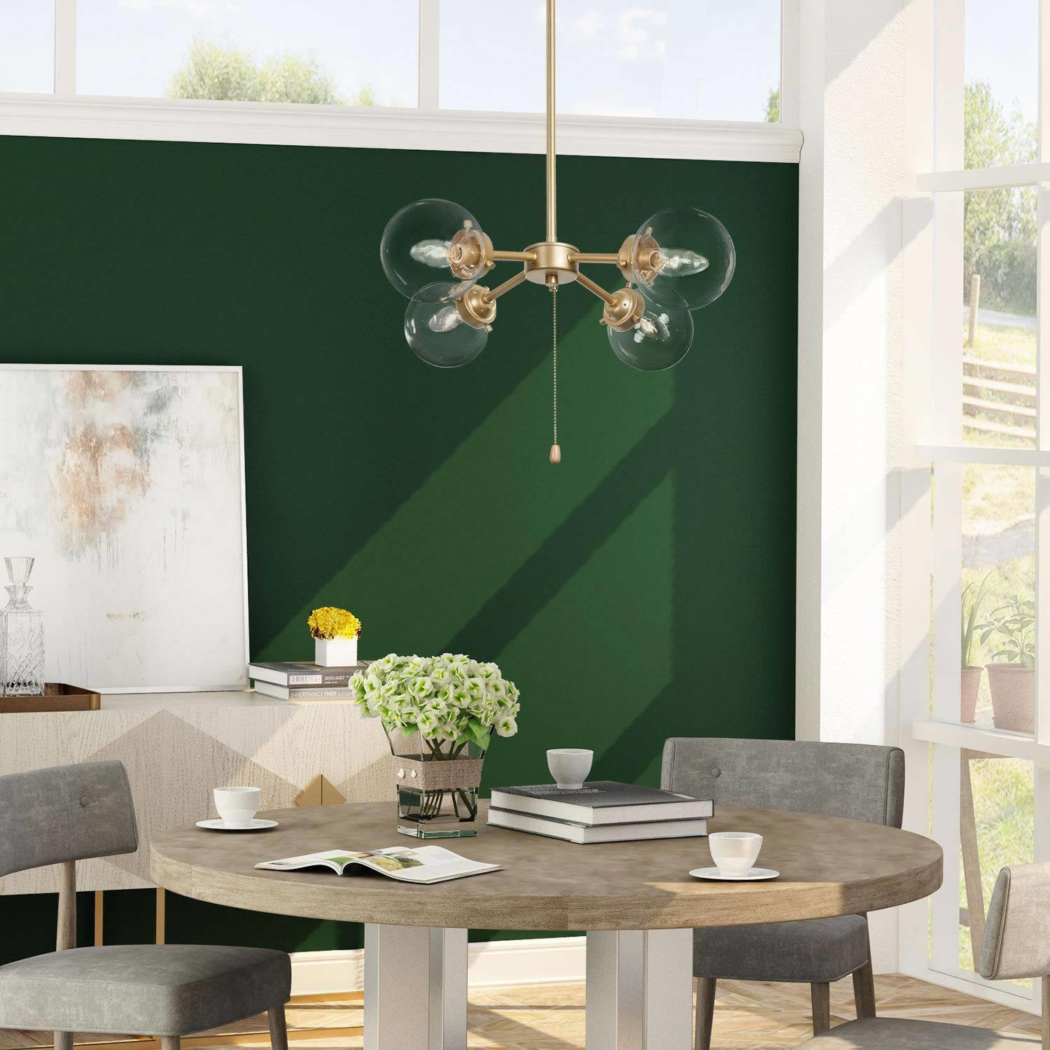 Modern Gold Sputnik Bedroom Chandelier, 4-Light Island Chandelier with Adjustable Pull Chain Switch