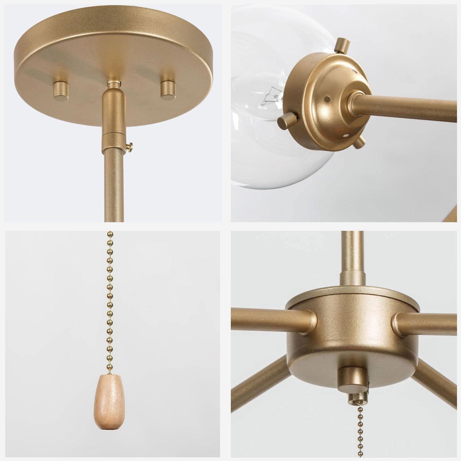 Modern Gold Sputnik Bedroom Chandelier, 4-Light Island Chandelier with Adjustable Pull Chain Switch