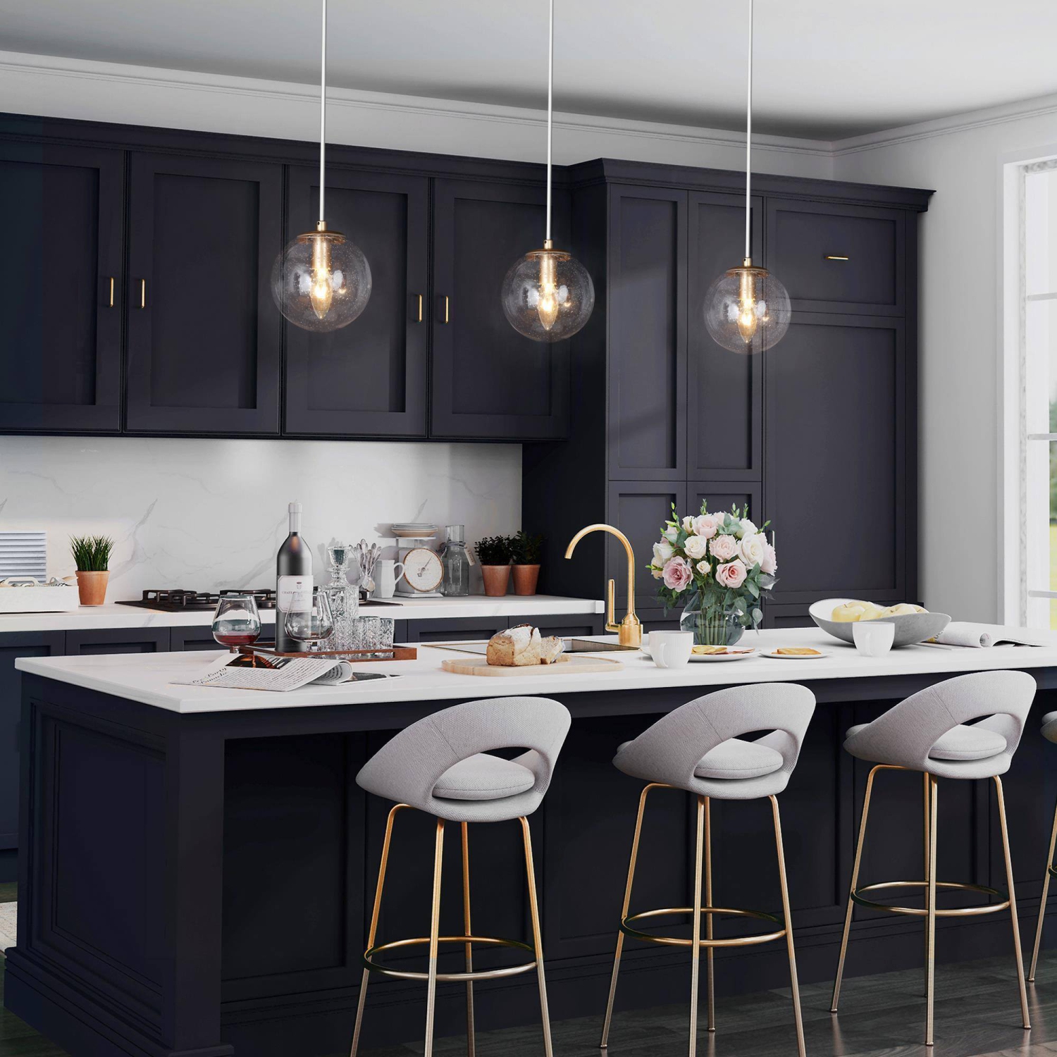 Lampe suspendue moderne Globe Kitchen Island, 1 lumières dorées avec mini-lampe suspendue moderne/contemporaine à DEL en forme de globe en verre