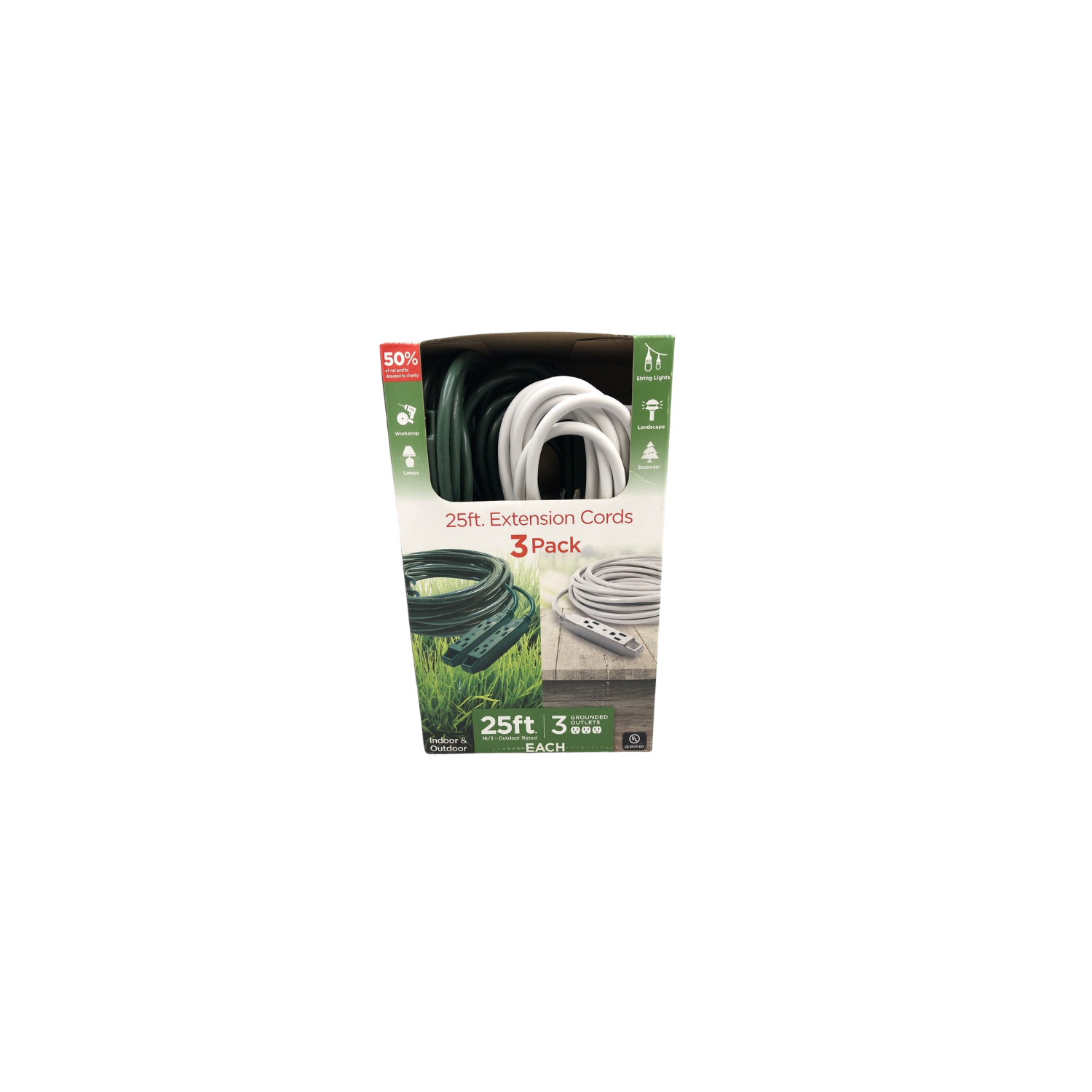 Jasco 1459518 25ft.Extension Cords 3Pack Indoor & Outdoor Grounded