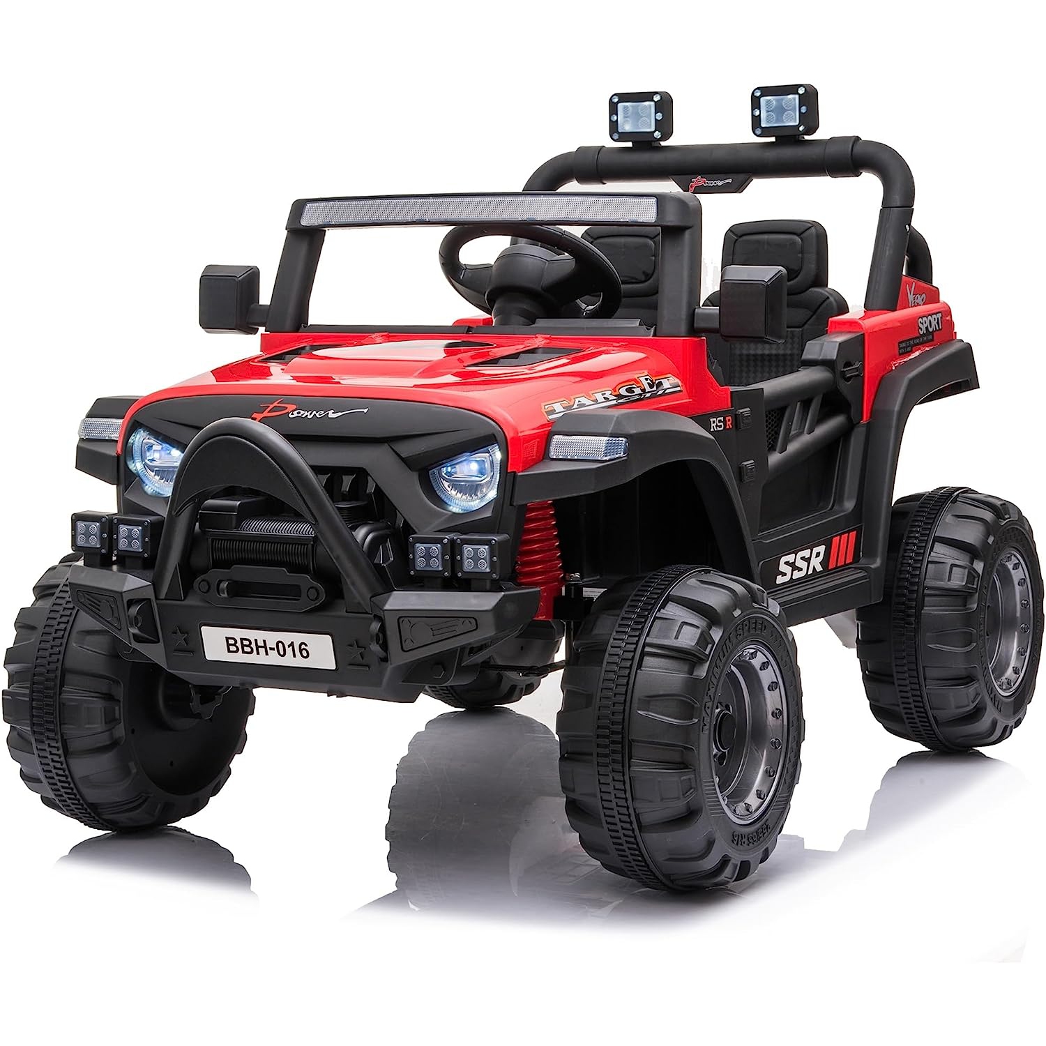 12V Jeep with Angry Face Grill Kids Ride On Car Toy with Lights and Remote Control