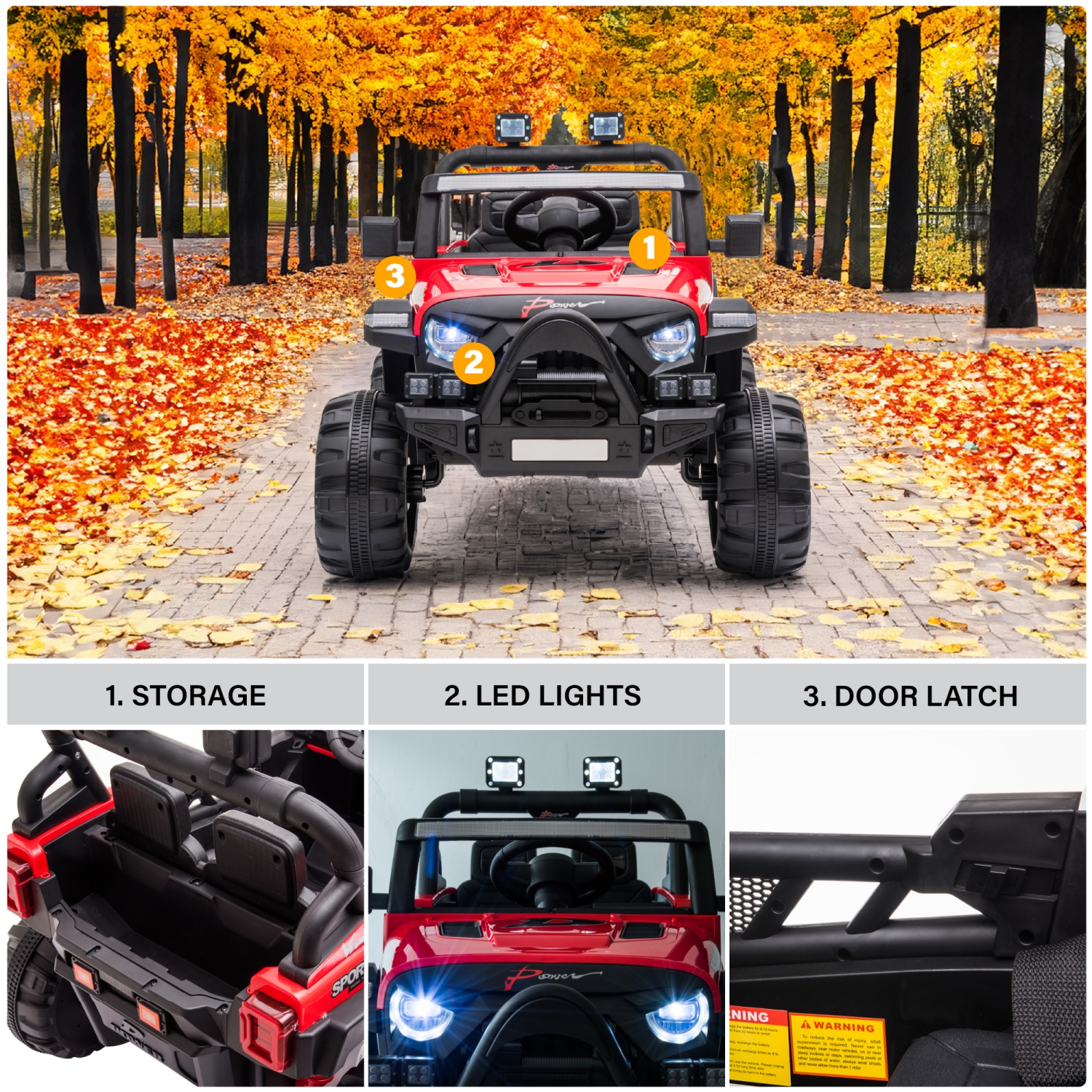 12V Jeep with Angry Face Grill Kids Ride On Car Toy with Lights and Remote Control